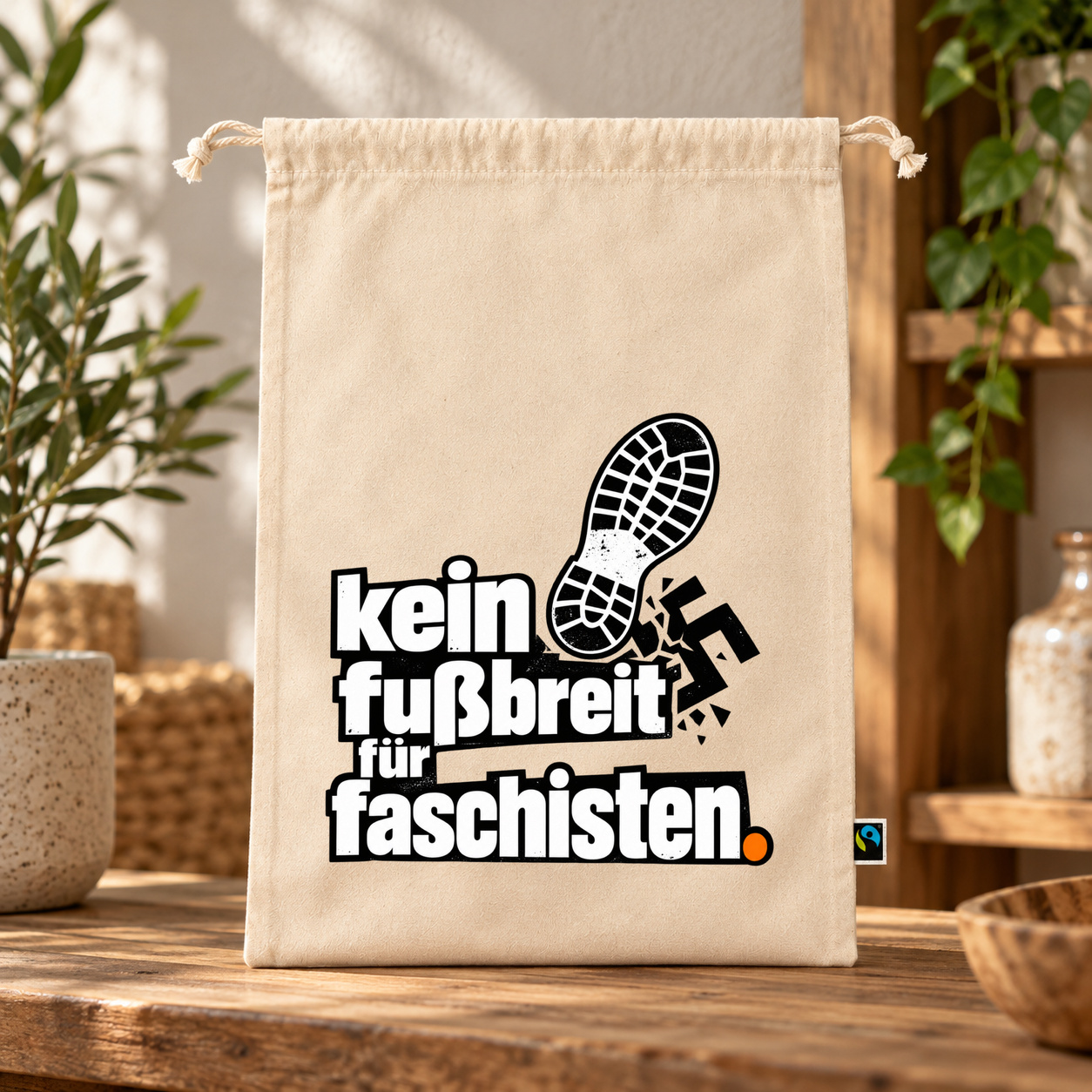 Zuziehbeutel „kein fußbreit für faschisten.“