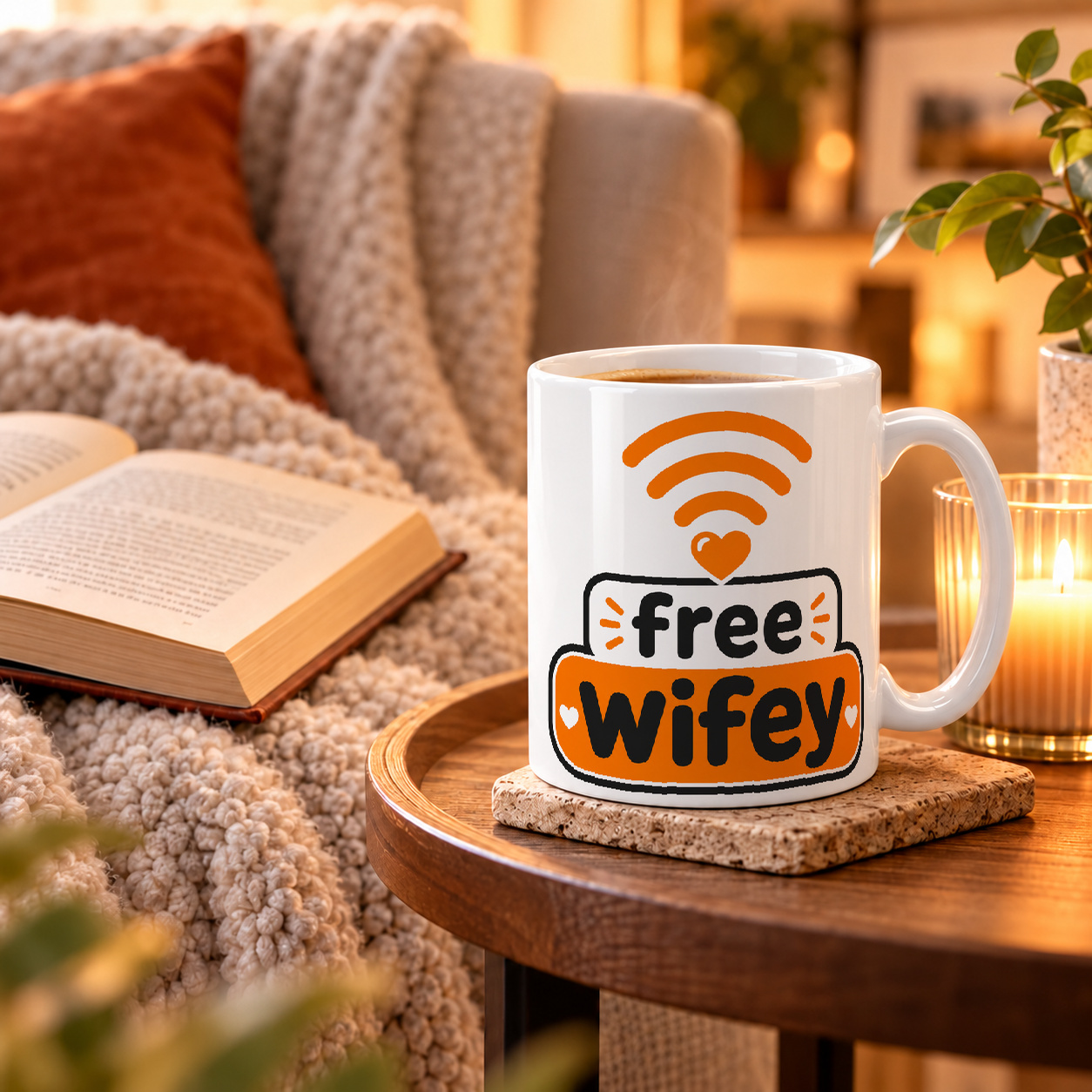 Keramiktasse mit „free wifey.“ Statement