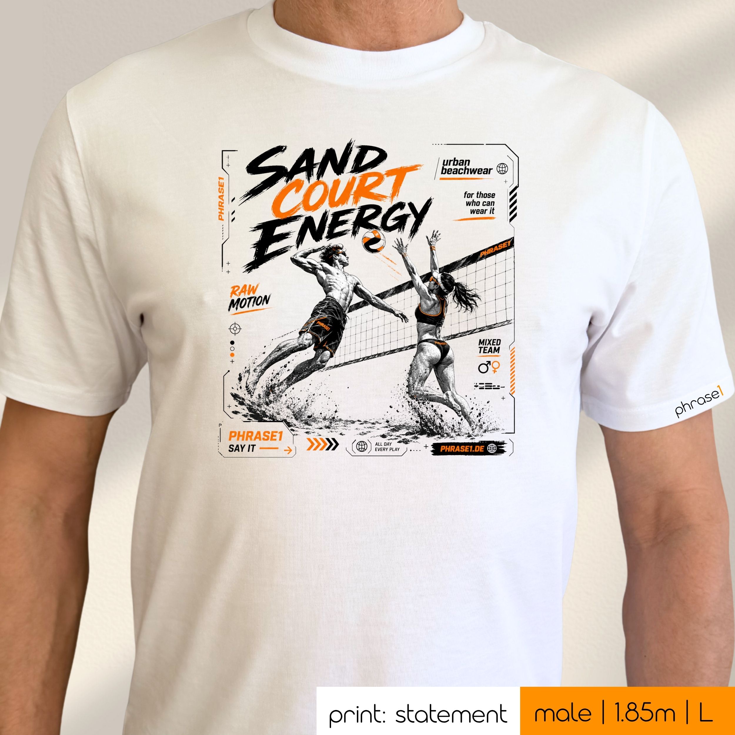 Premium T-Shirt mit Visual "p1 urban sporstwear - sand court energy." Premium T-Shirt mit Visual "p1 urban sporstwear - sand court energy."