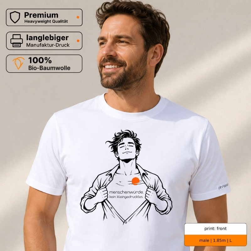 Premium T-Shirt „menschenwürde. kein kleingedrucktes.“ mit Front- und Backprint