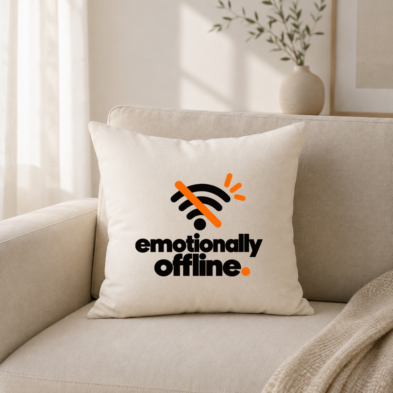 Kissenhülle „emotionally offline.“