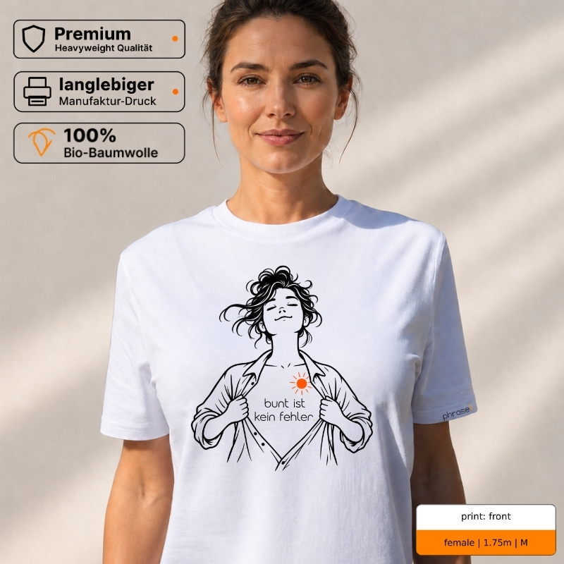 Premium T-Shirt „bunt ist kein fehler.“ mit Front- und Backprint