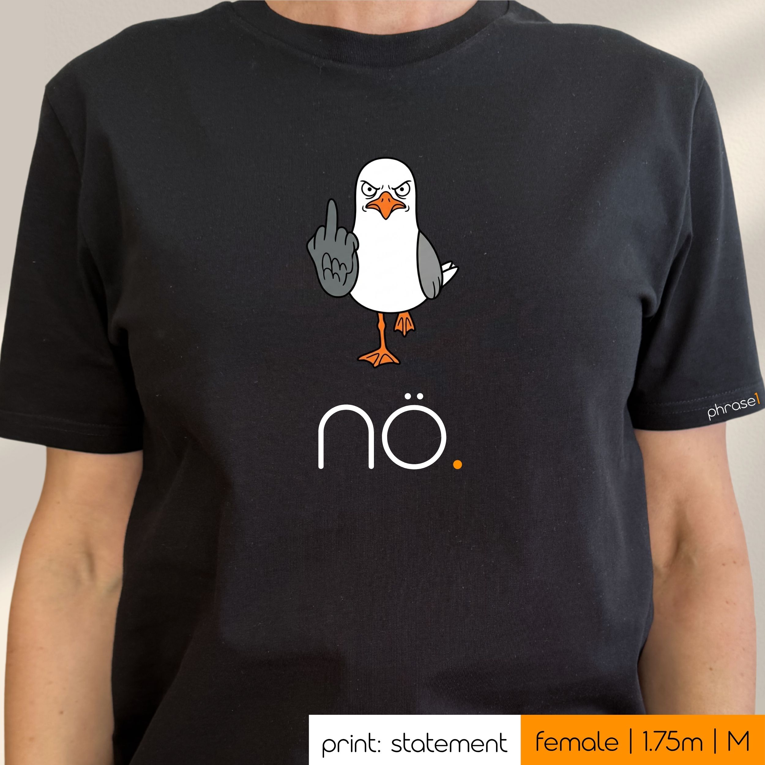 Premium T-Shirt mit Spruch "nö" und einer grimmigen Möwe im comicstyle Premium T-Shirt mit Spruch "nö" und einer grimmigen Möwe im comicstyle