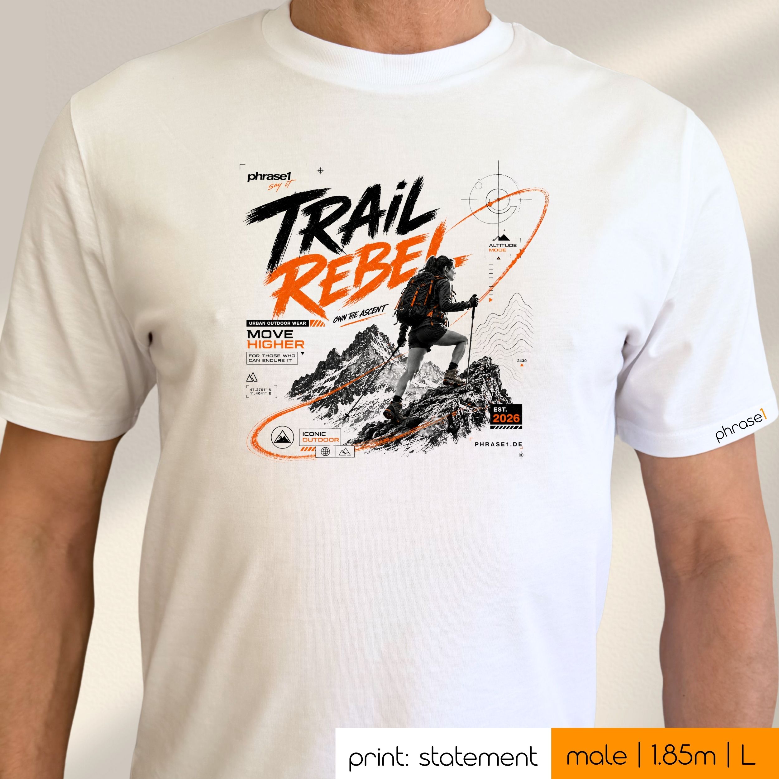 Premium T-Shirt mit Spruch "Trail Rebel" Hiking. P1 Urban Sportswear Premium T-Shirt mit Spruch "Trail Rebel" Hiking. P1 Urban Sportswear
