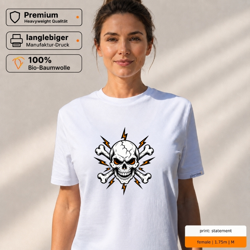 Premium T-Shirt "Totenkopf mit gekreuzten Knochen und Blitzen"