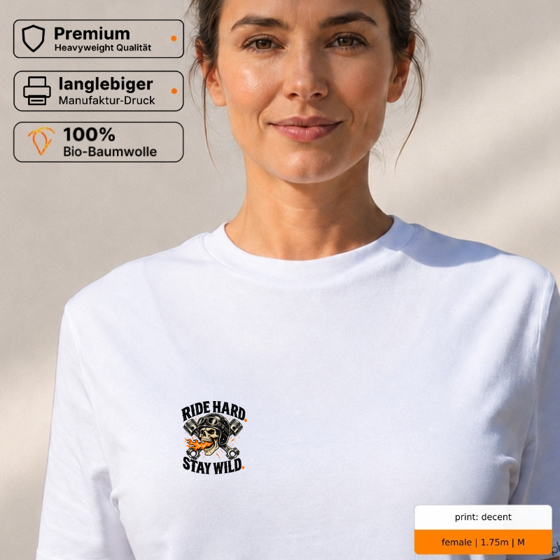 Premium T-Shirt „ride hard. stay wild.“ – Biker Skull