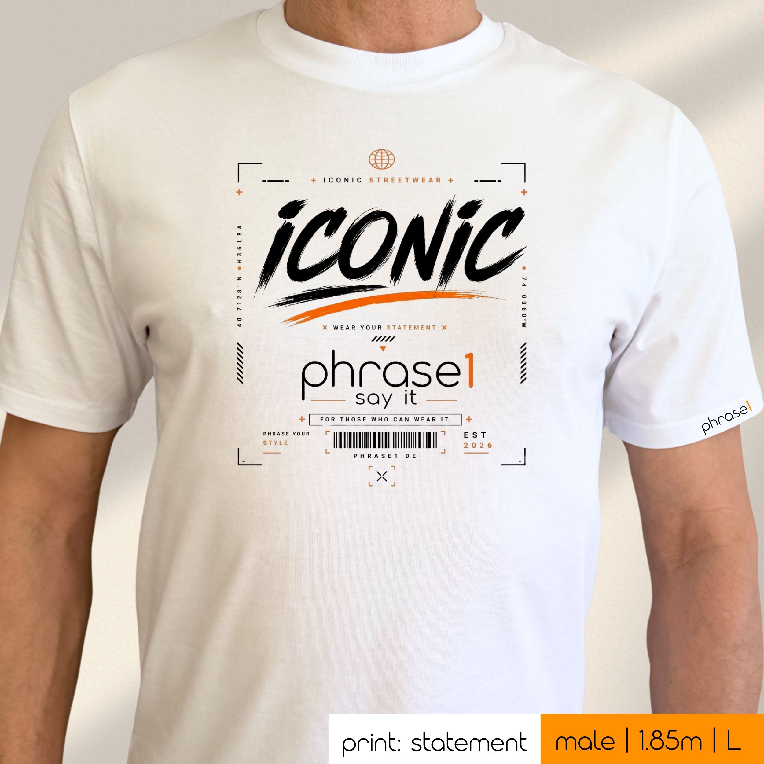 Premium T-Shirt mit "iconic." mit Visual p1 Streetwear Premium T-Shirt mit "iconic." mit Visual p1 Streetwear