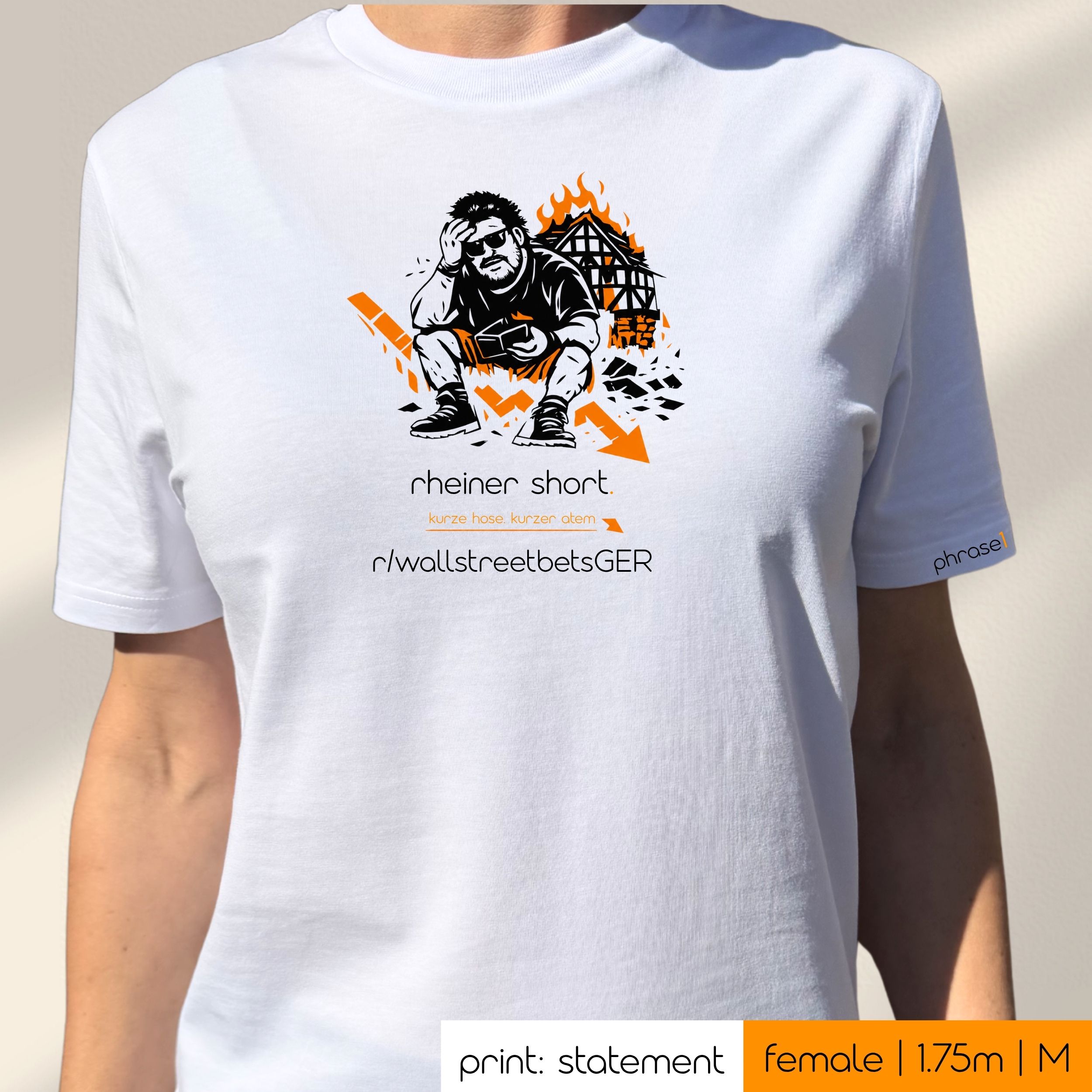 Premium T-Shirt mit Spruch "rheiner short." und Visual Rainer Winkler Premium T-Shirt mit Spruch "rheiner short." und Visual Rainer Winkler