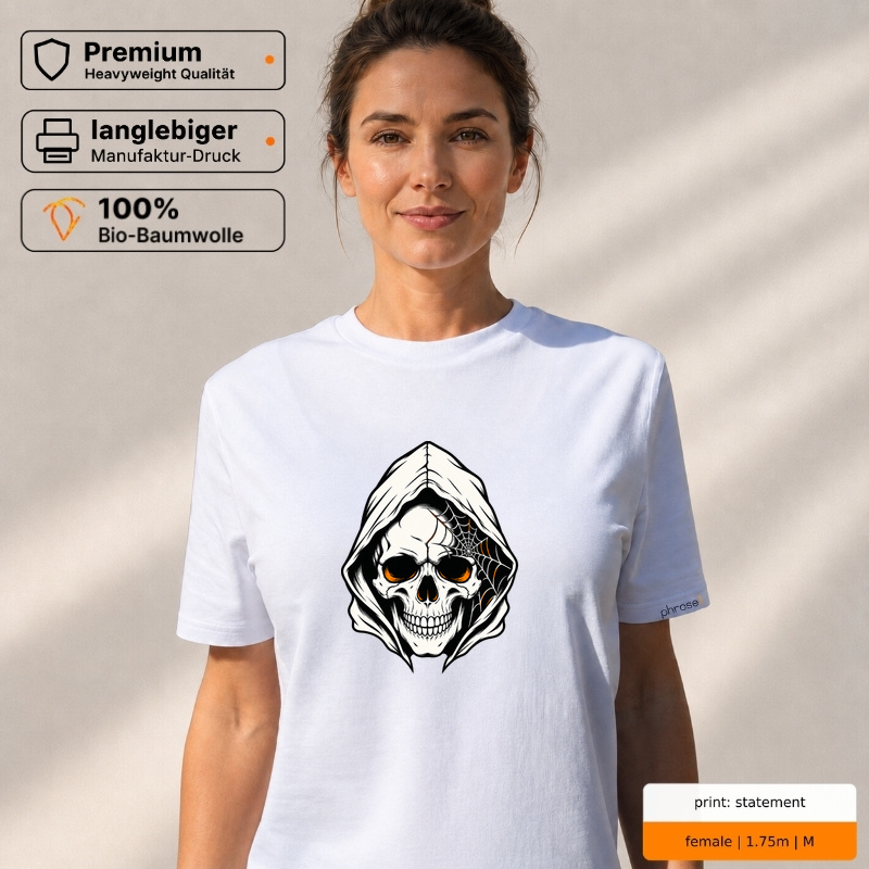 Premium T-Shirt "Totenkopf mit Kapuze und Spinnennetz"
