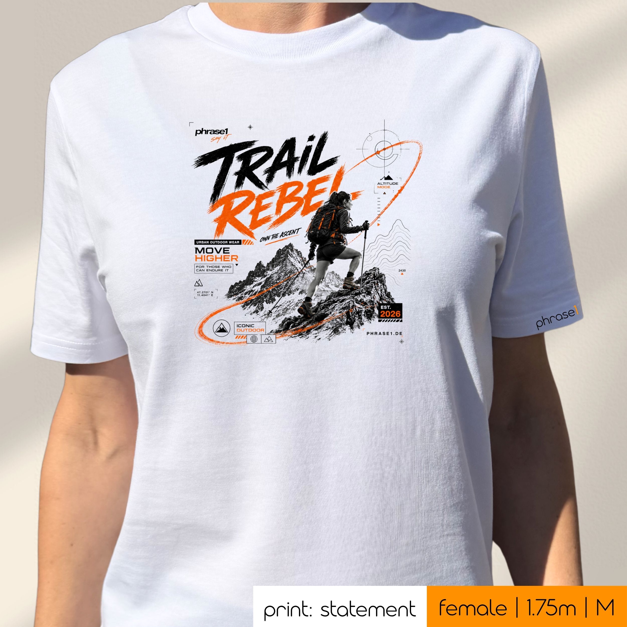 Premium T-Shirt mit Spruch "Trail Rebel" Hiking. P1 Urban Sportswear Premium T-Shirt mit Spruch "Trail Rebel" Hiking. P1 Urban Sportswear
