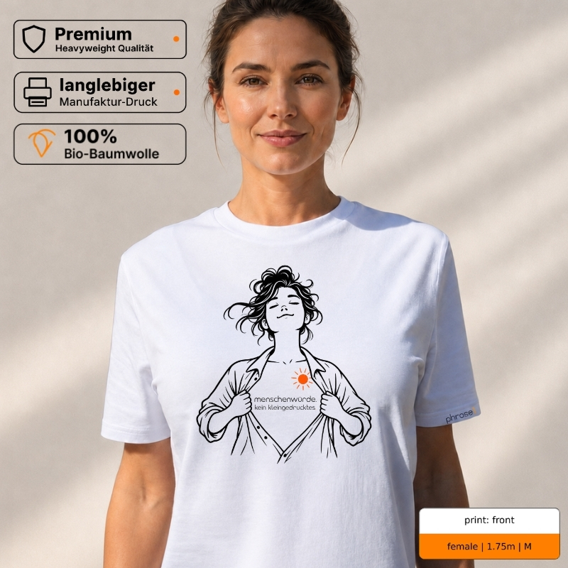 Premium T-Shirt „menschenwürde. kein kleingedrucktes.“ mit Front- und Backprint Premium T-Shirt „menschenwürde. kein kleingedrucktes.“ mit Front- und Backprint