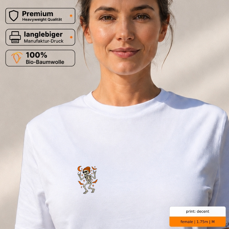 Premium T-Shirt „Halloween Skelett mit Mütze.“