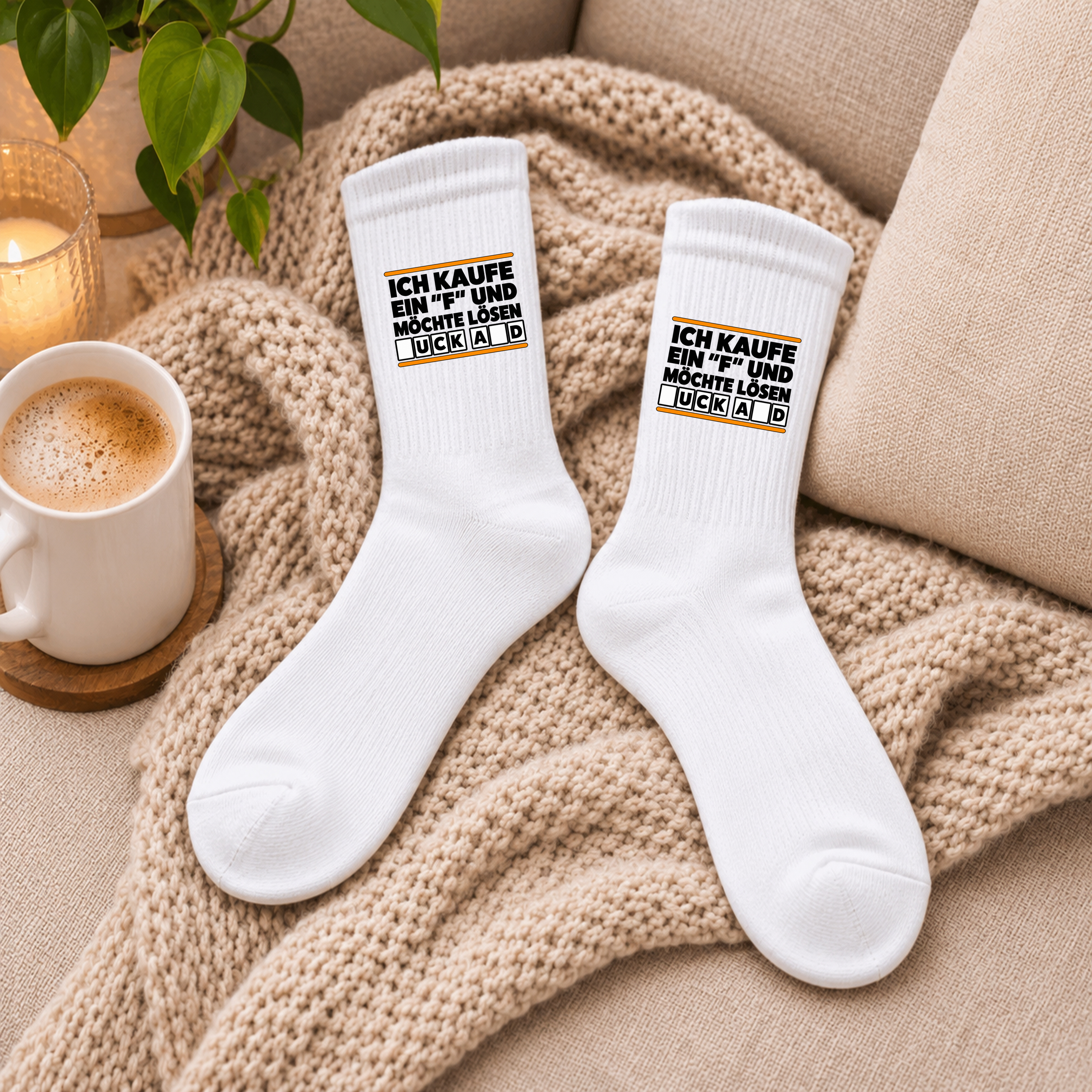 Weiße Crew-Socken „ich kaufe ein F und möchte lösen.“
