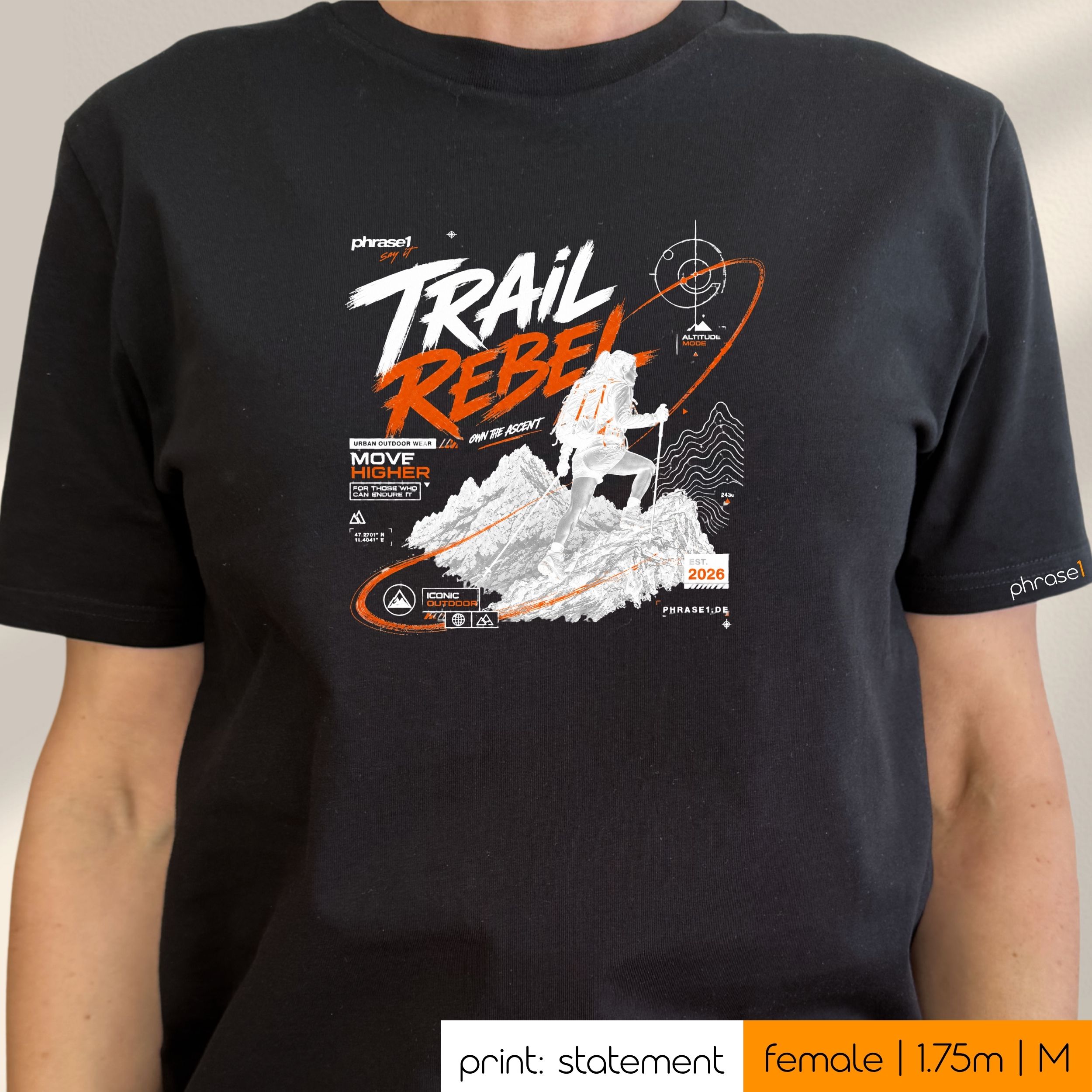 Premium T-Shirt mit Spruch "Trail Rebel" Hiking. P1 Urban Sportswear Premium T-Shirt mit Spruch "Trail Rebel" Hiking. P1 Urban Sportswear