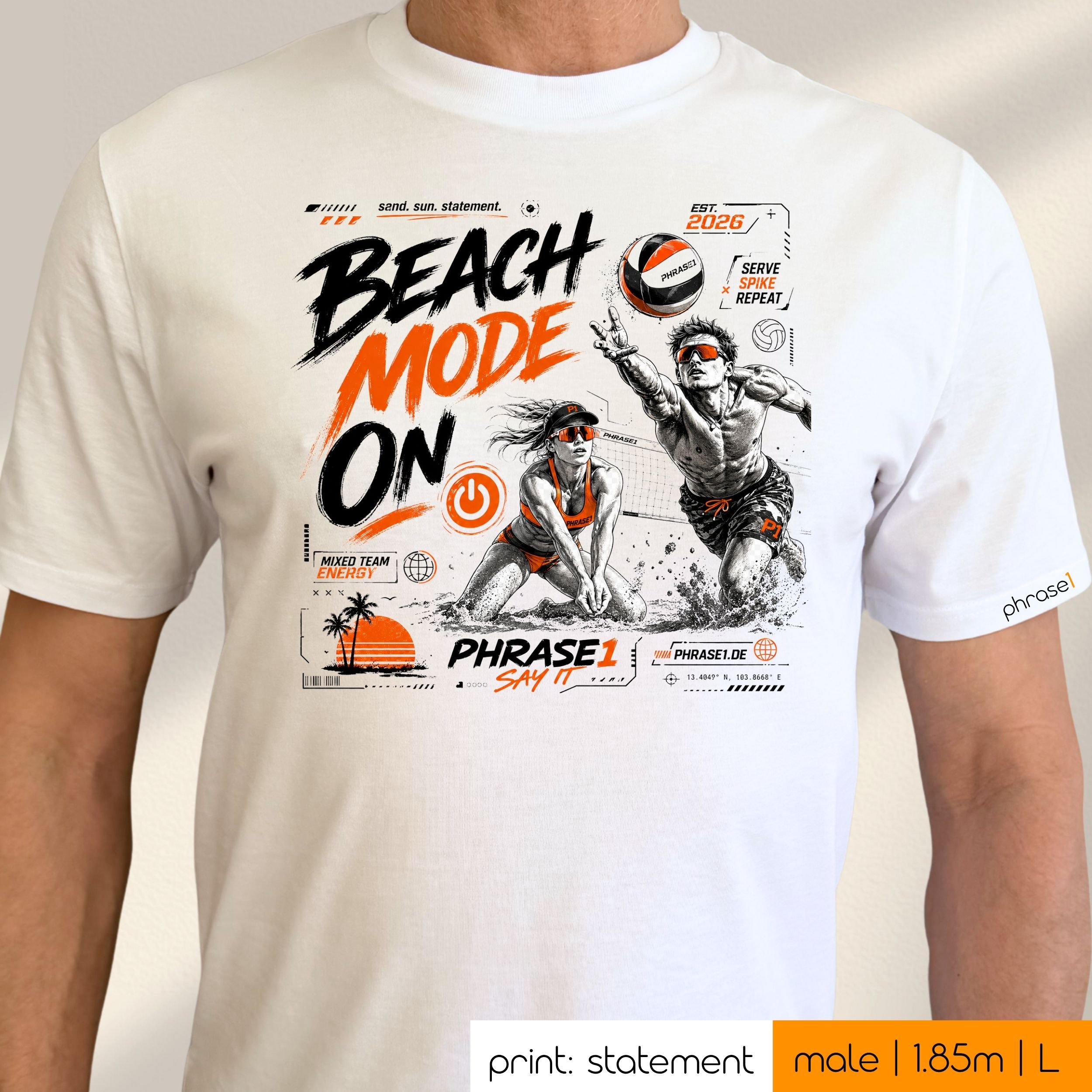 Premium T-Shirt mit Visual "p1 urbans sporstwear - beach mode on" Premium T-Shirt mit Visual "p1 urbans sporstwear - beach mode on"