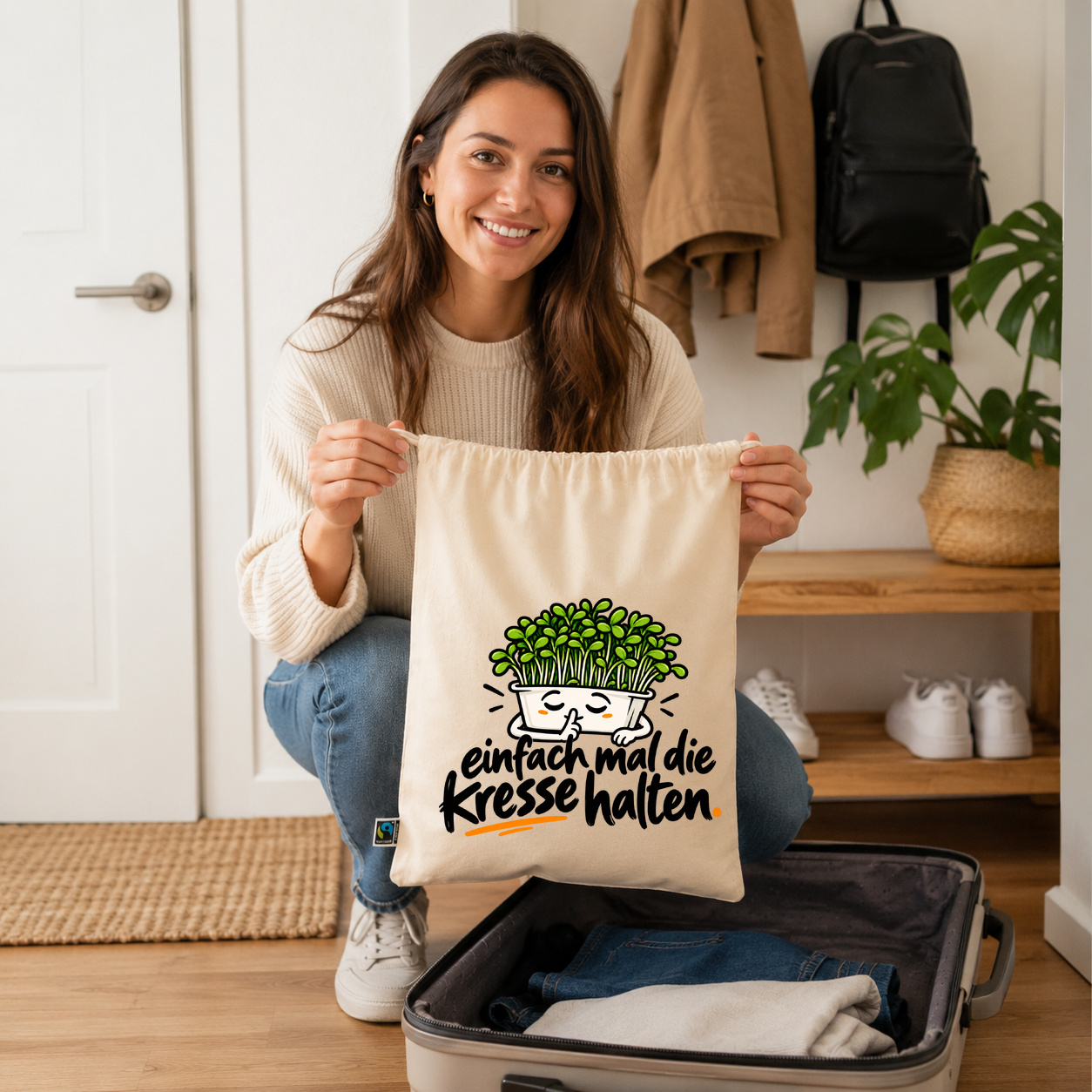 Zuziehbeutel "einfach mal die Kresse halten."