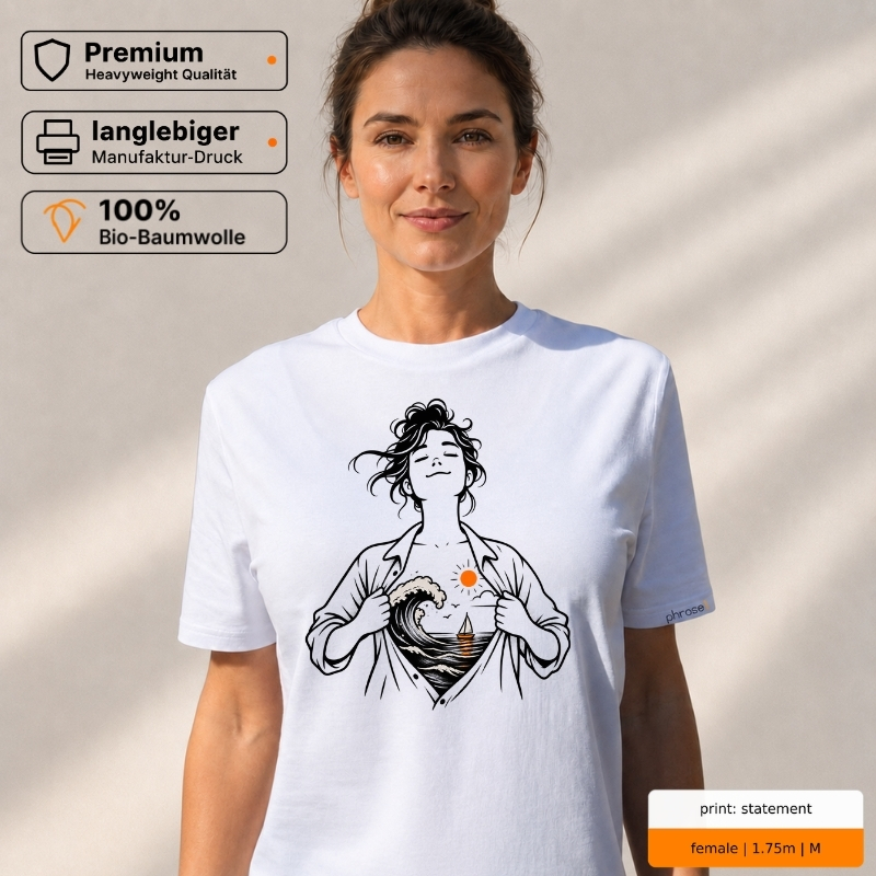 Premium T-Shirt mit Wellen- und Meer-im-Herzen-Motiv Premium T-Shirt mit Wellen- und Meer-im-Herzen-Motiv