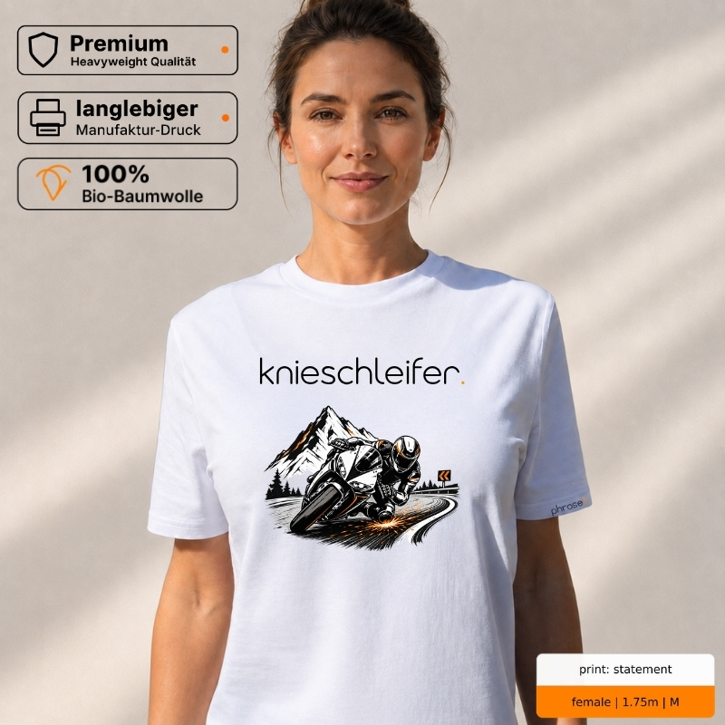 Premium T-Shirt mit „knieschleifer.“ Motorrad-Motiv Premium T-Shirt mit „knieschleifer.“ Motorrad-Motiv