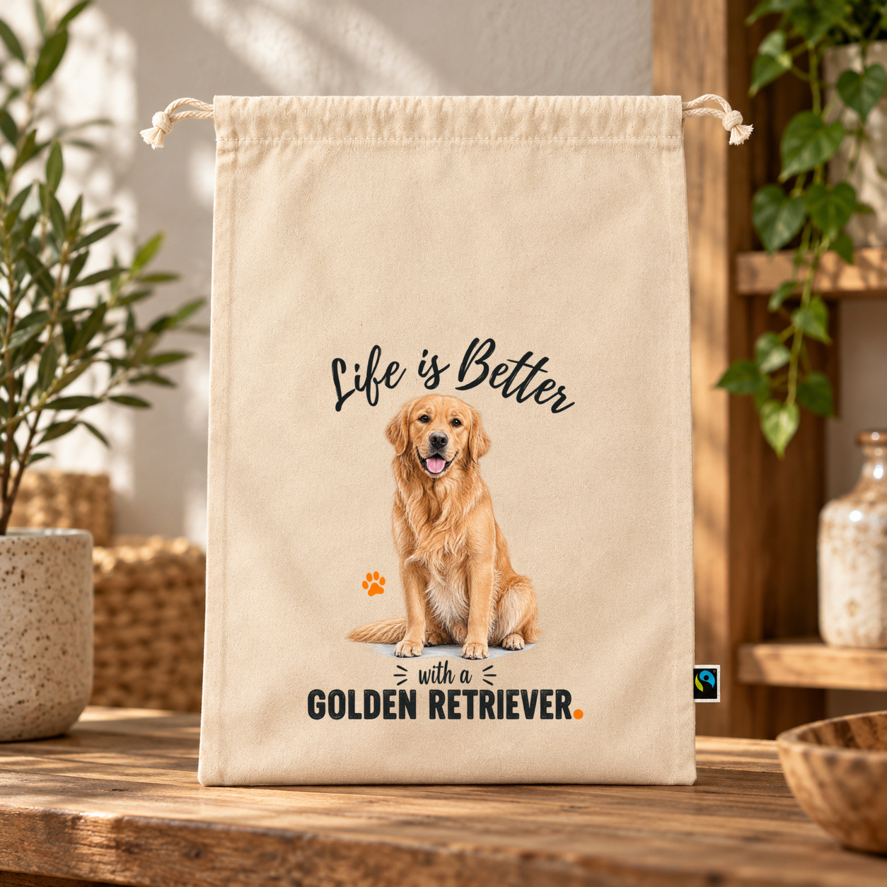 Life is Better with a Golden Retriever Zuziehbeutel