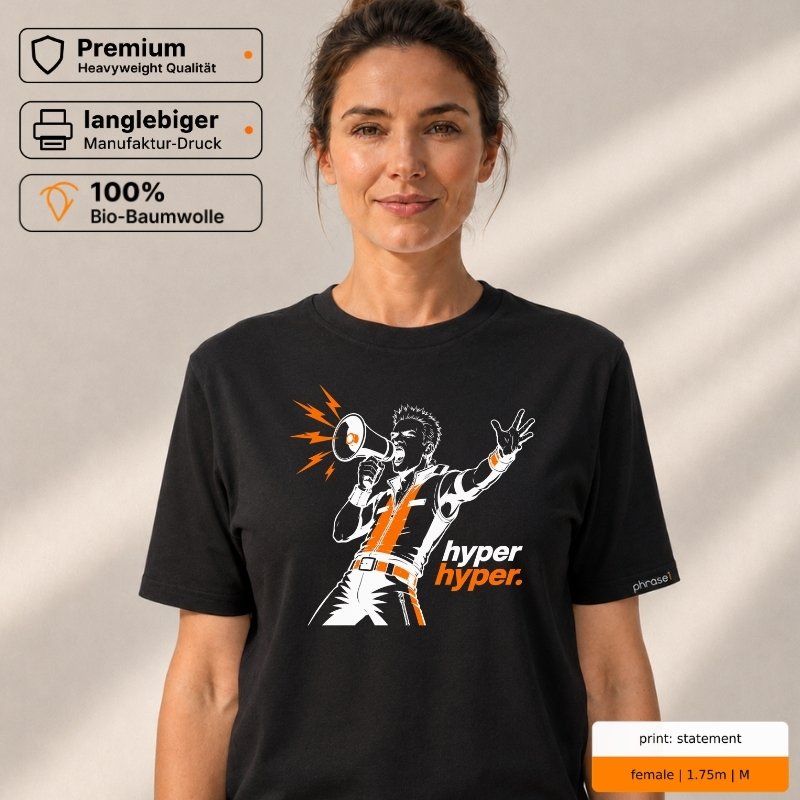 Premium T-Shirt „hyper hyper.“ mit 90s-Rave-Motiv Premium T-Shirt „hyper hyper.“ mit 90s-Rave-Motiv