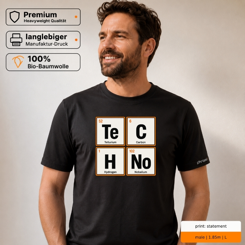 Premium T-Shirt mit „TECHNO“ Periodensystem-Motiv Premium T-Shirt mit „TECHNO“ Periodensystem-Motiv