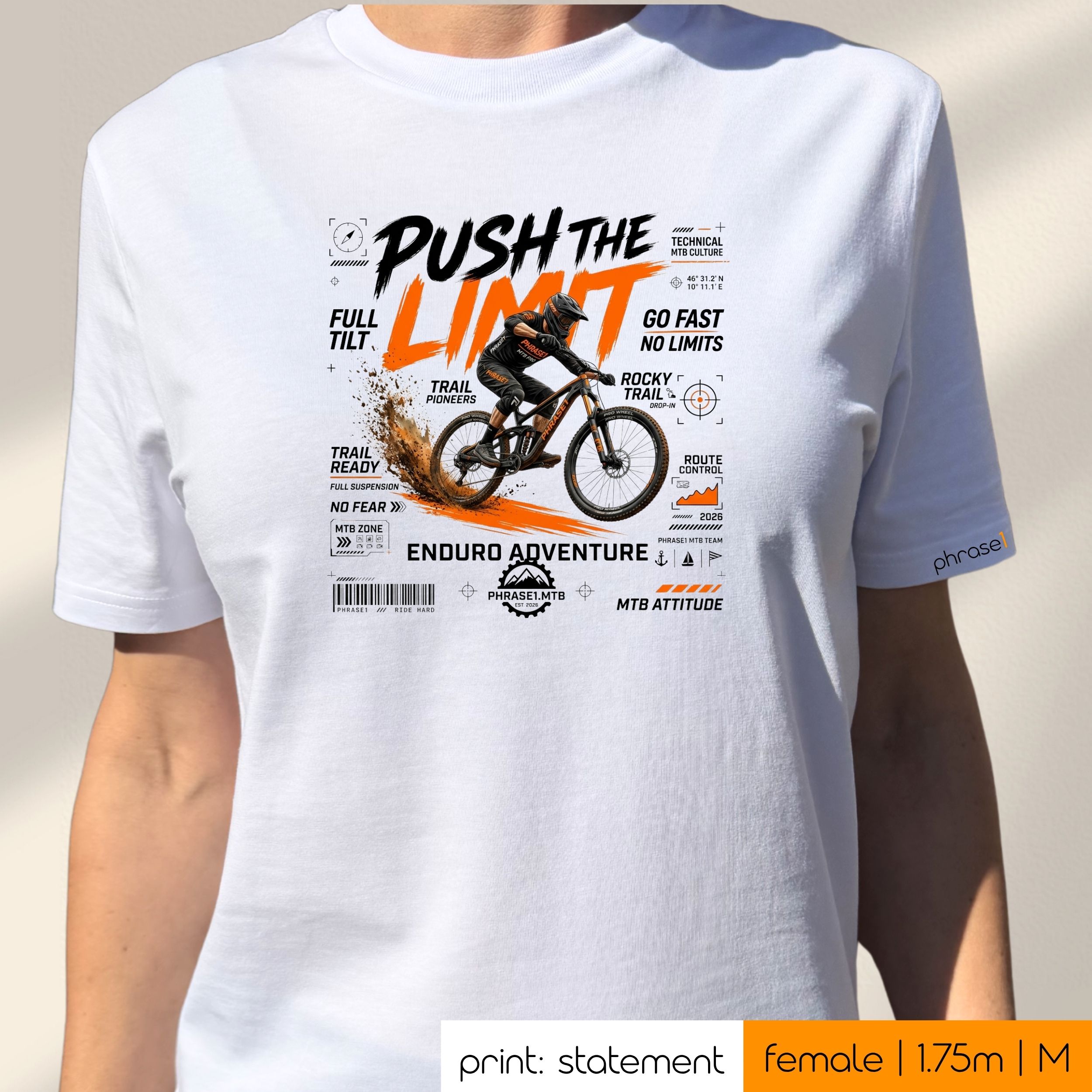 Premium T-Shirt mit Spruch "push the limit" Gravel Bike. P1 Urban Sportswear Premium T-Shirt mit Spruch "push the limit" Gravel Bike. P1 Urban Sportswear