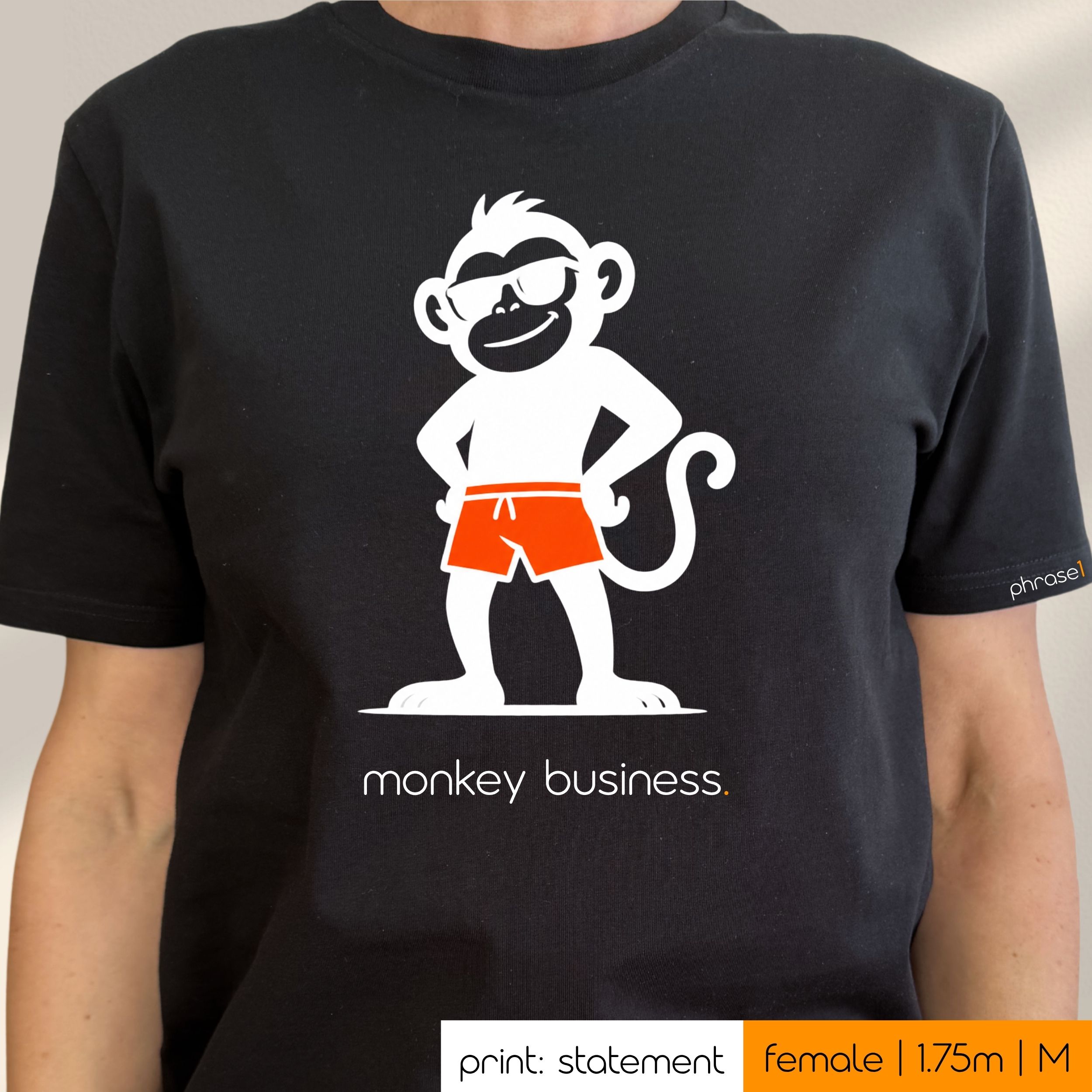 Premium T-Shirt mit Spruch "monkey business." und Visual