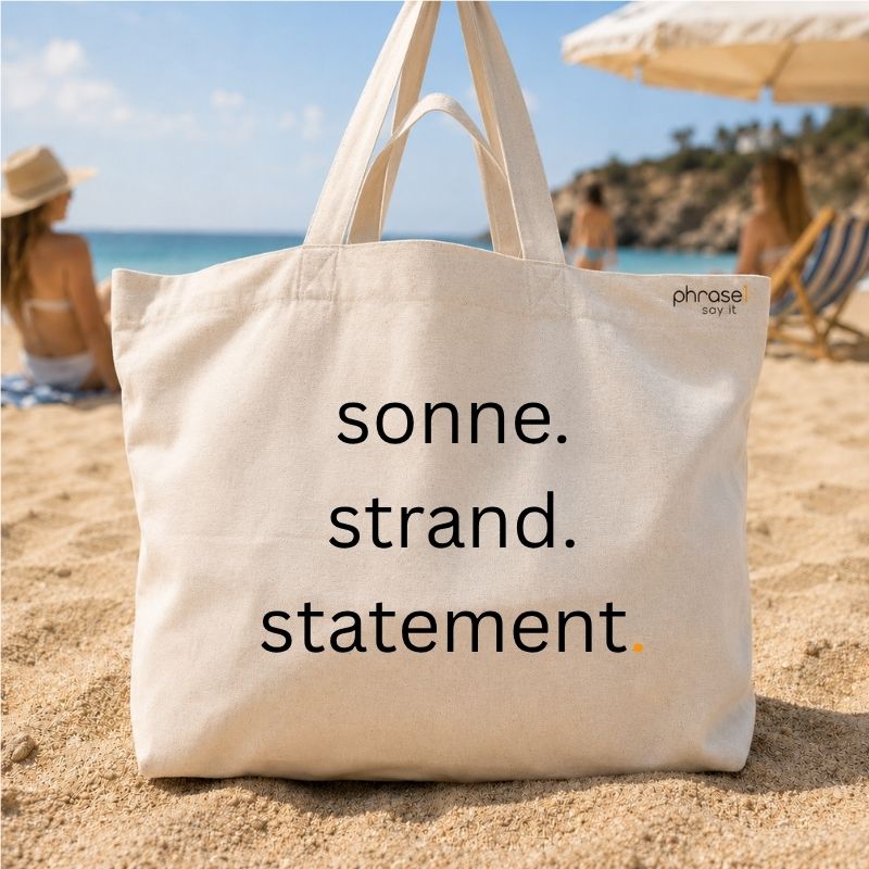 Premium Shopper mit Spruch „sonne. strand. statement. Premium Shopper mit Spruch „sonne. strand. statement.