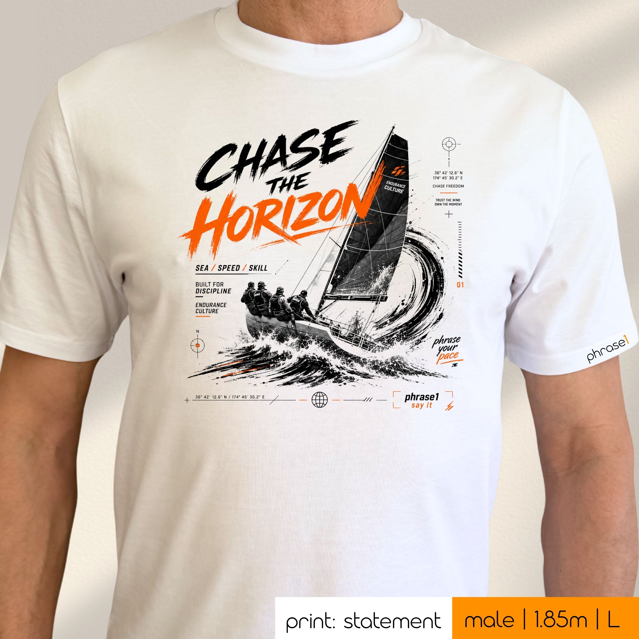 Premium T-Shirt mit Visual "chase the horizon" p1 urban streetwear Premium T-Shirt mit Visual "chase the horizon" p1 urban streetwear