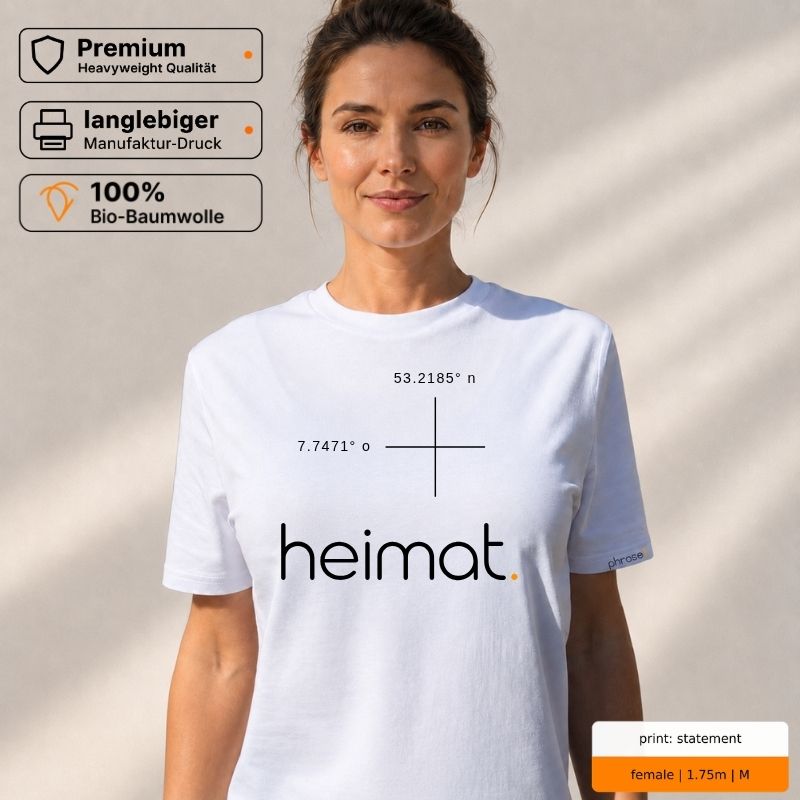 Premium T-Shirt mit „heimat.“ Koordinaten-Motiv für Frühtanz Tange Premium T-Shirt mit „heimat.“ Koordinaten-Motiv für Frühtanz Tange