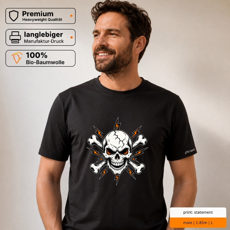 Premium T-Shirt "Totenkopf mit gekreuzten Knochen und Blitzen"