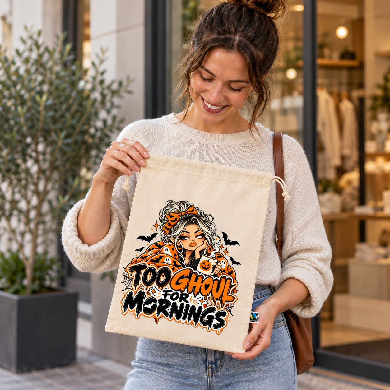 Zuziehbeutel „too ghoul for mornings.“