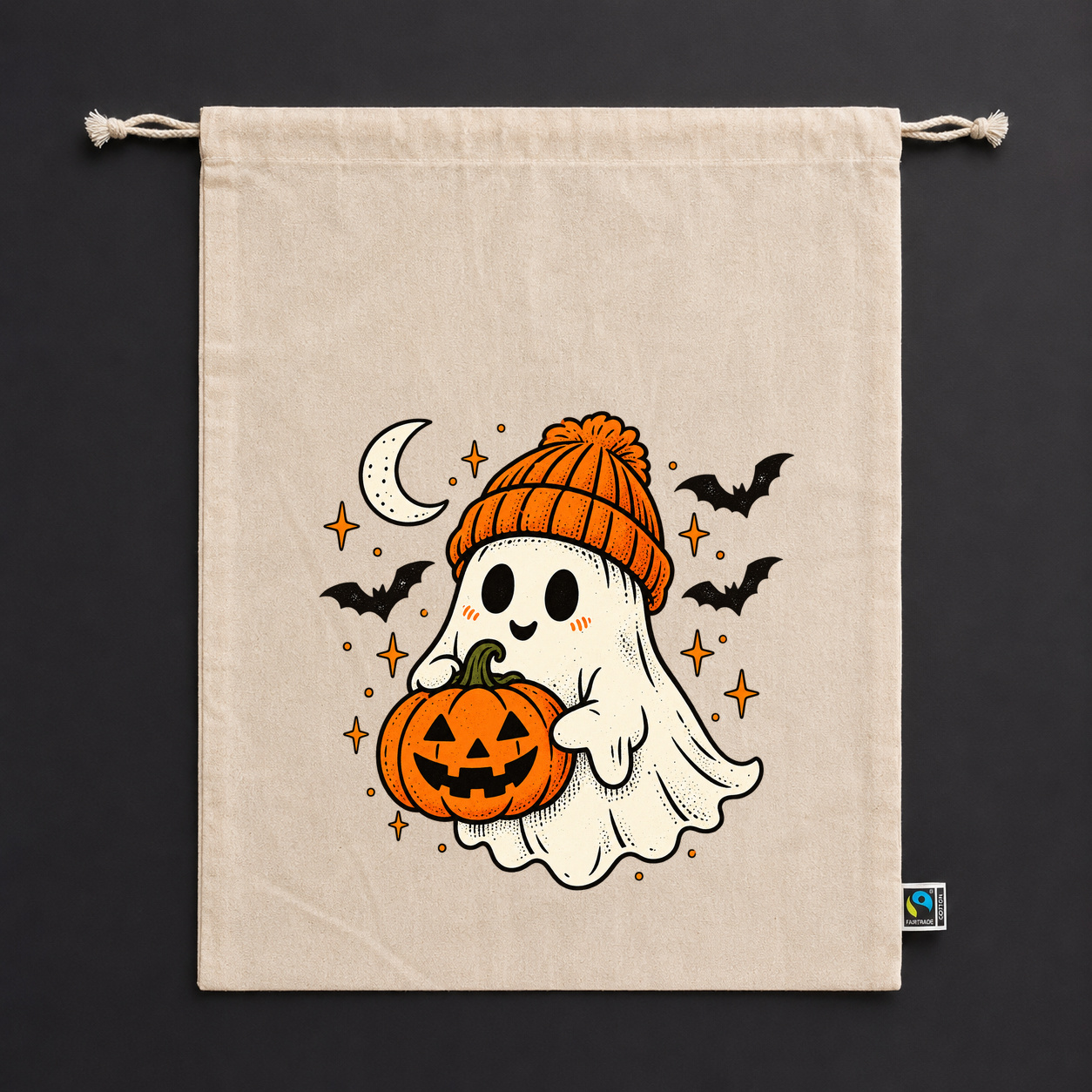 Zuziehbeutel „Halloween Geist mit Kürbis.“