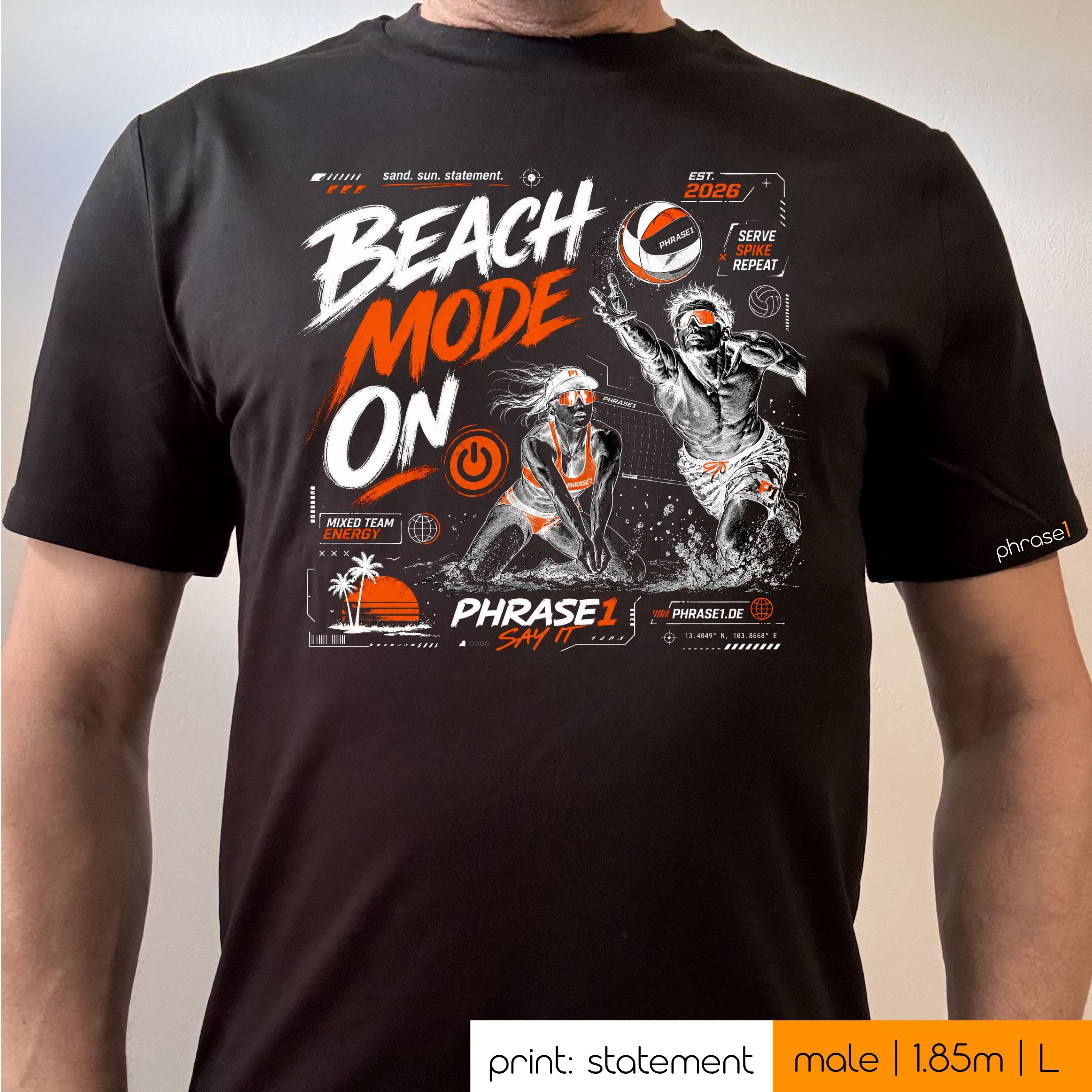 Premium T-Shirt mit Visual "p1 urbans sporstwear - beach mode on" Premium T-Shirt mit Visual "p1 urbans sporstwear - beach mode on"