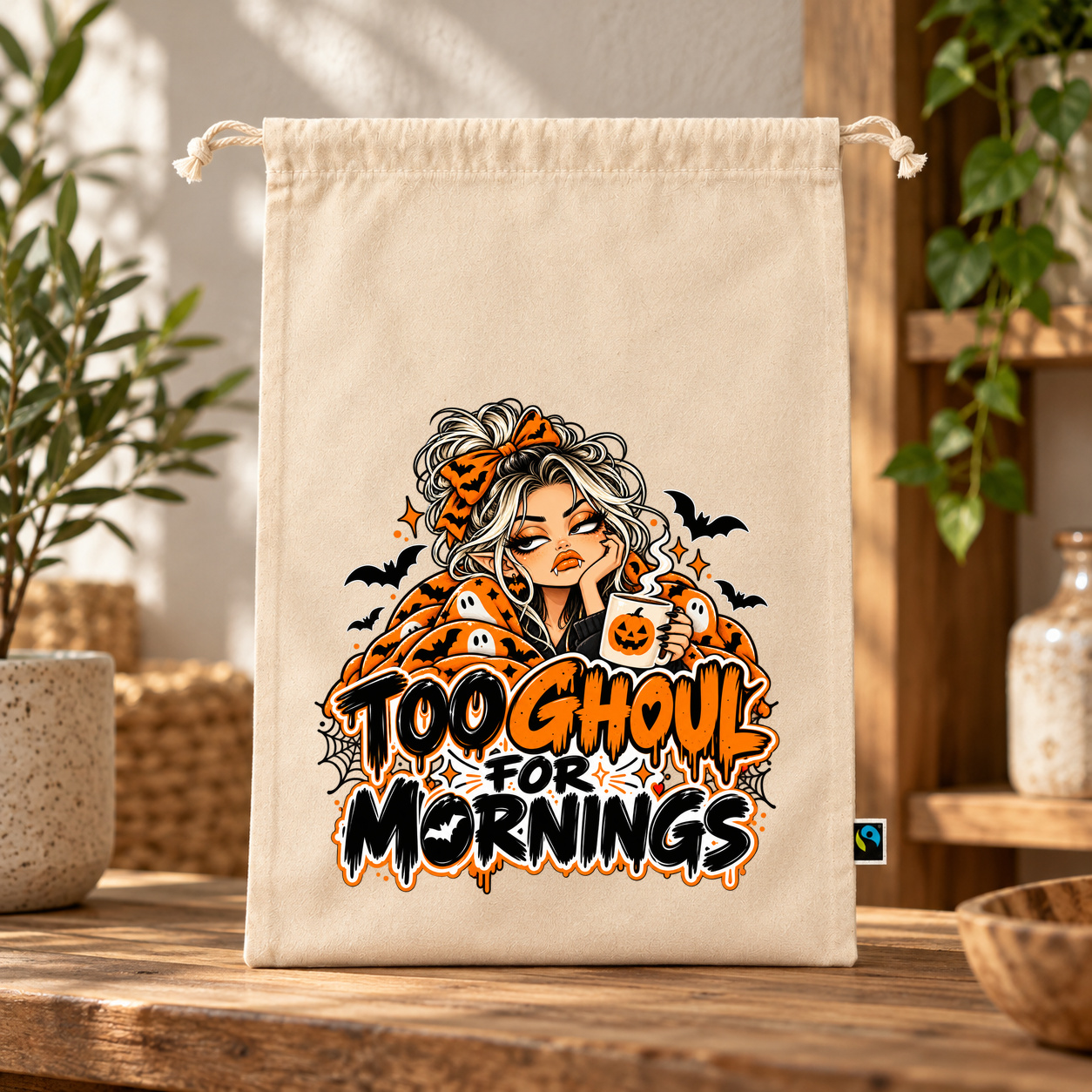 Zuziehbeutel „too ghoul for mornings.“