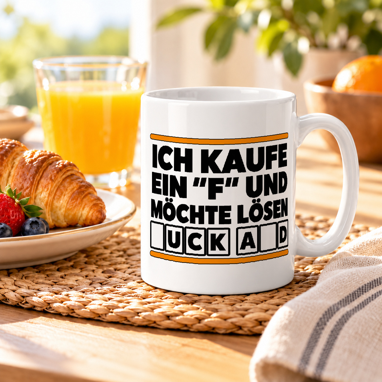 Tasse „ich kaufe ein F und möchte lösen.“