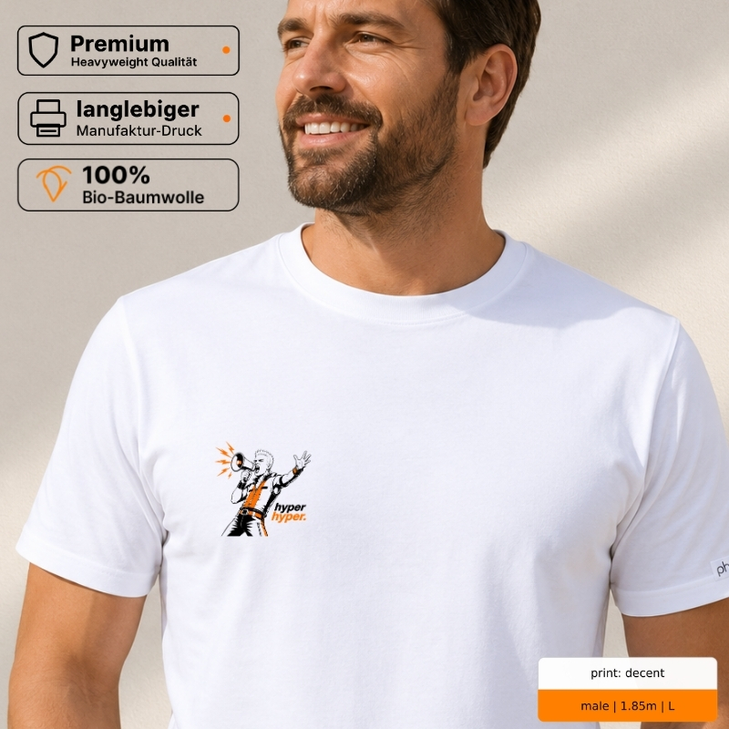 Premium T-Shirt „hyper hyper.“ mit 90s-Rave-Motiv Premium T-Shirt „hyper hyper.“ mit 90s-Rave-Motiv