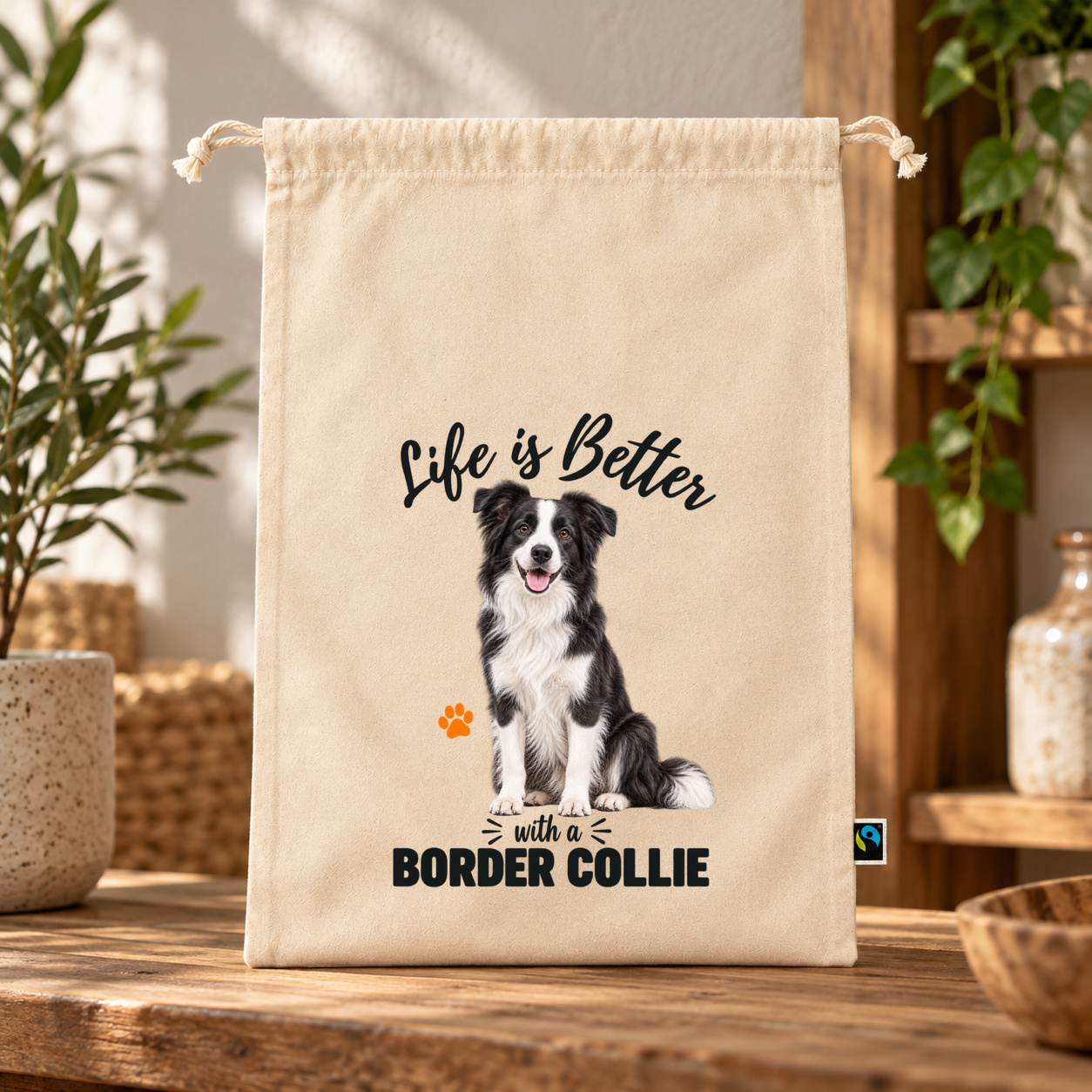 Life is Better with a Border Collie Zuziehbeutel