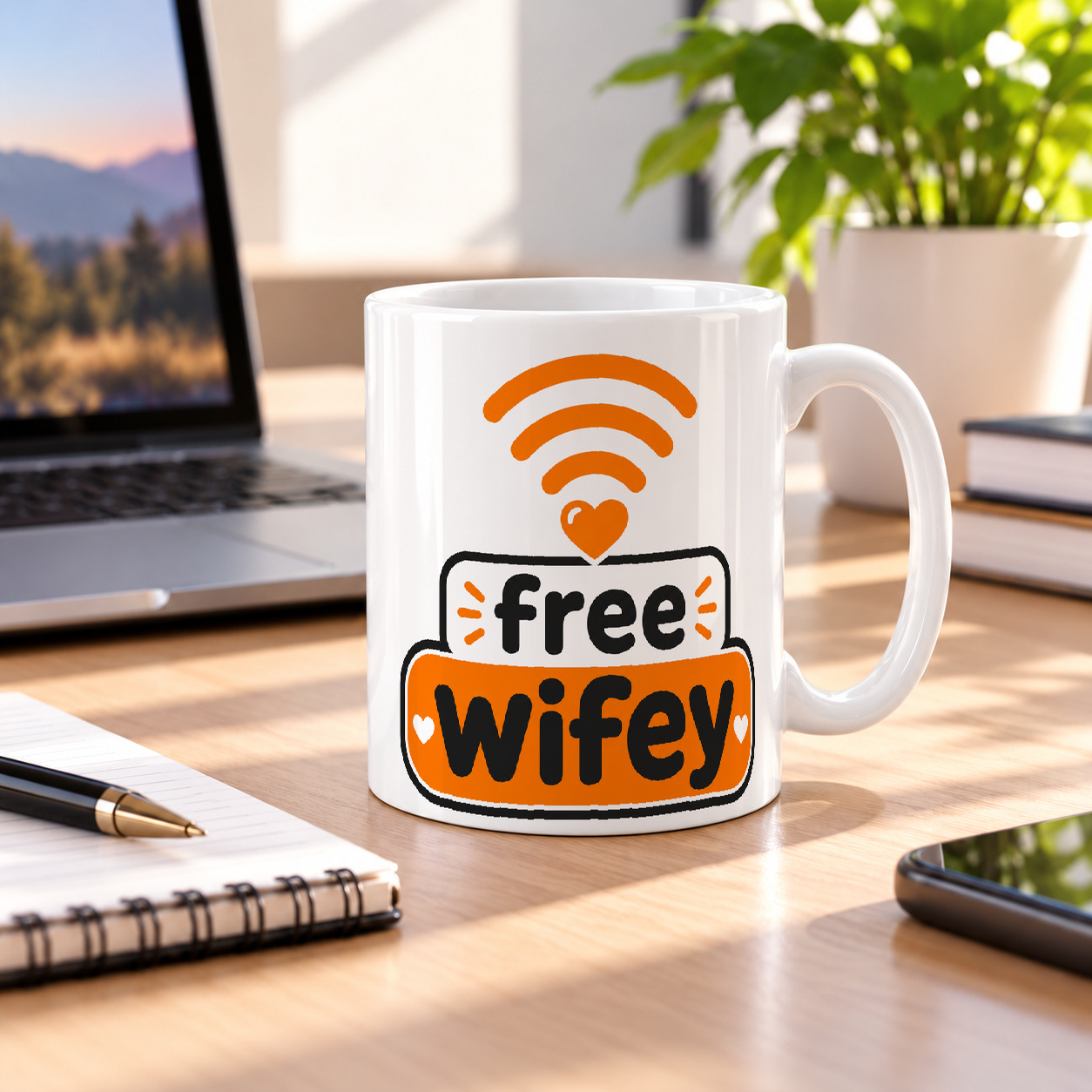 Keramiktasse mit „free wifey.“ Statement