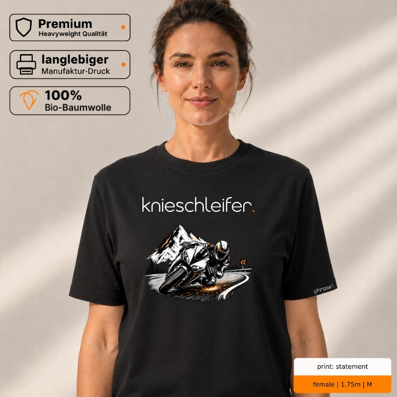 Premium T-Shirt mit „knieschleifer.“ Motorrad-Motiv