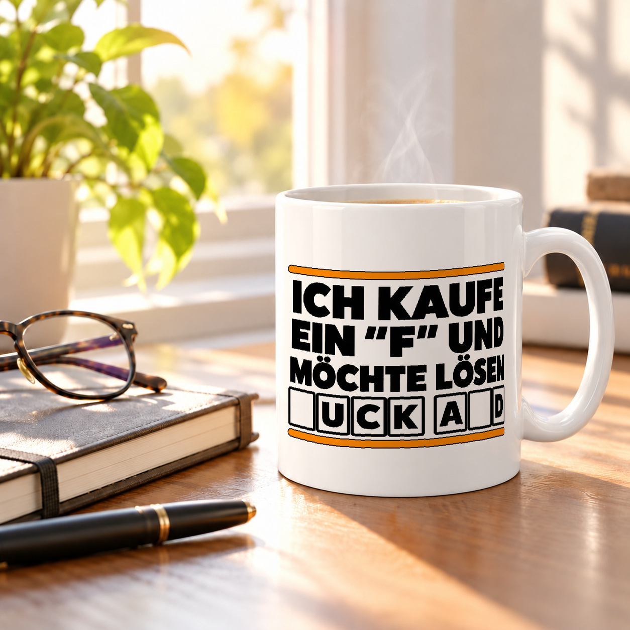 Tasse „ich kaufe ein F und möchte lösen.“