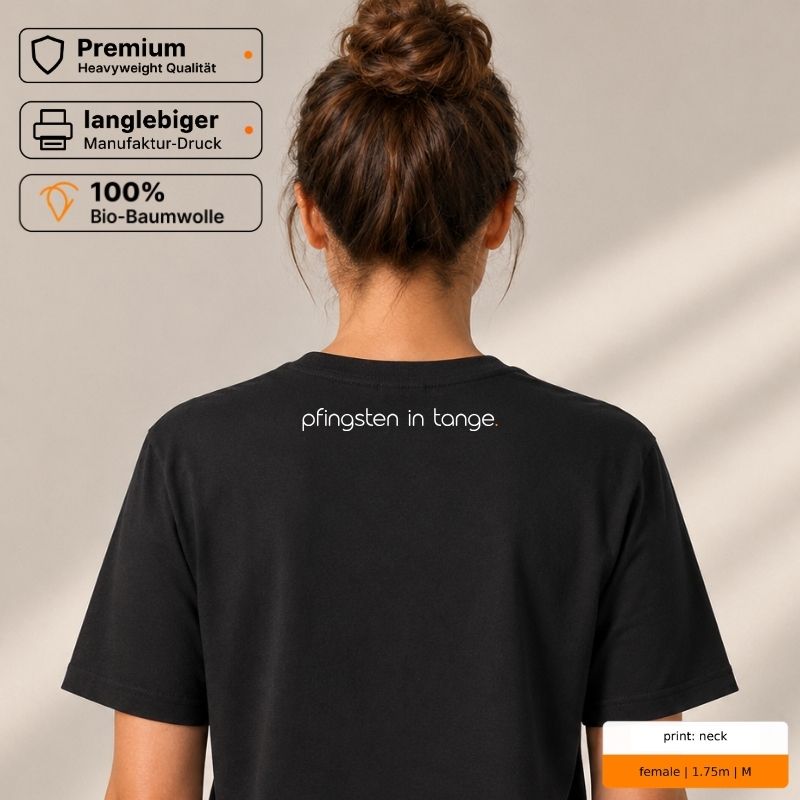 Premium T-Shirt mit Spruch "frühtanz." und Neck-Print "pfingsten in tange." Premium T-Shirt mit Spruch "frühtanz." und Neck-Print "pfingsten in tange."