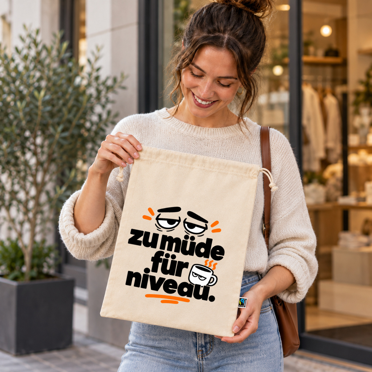 Zuziehbeutel „zu müde für niveau.“