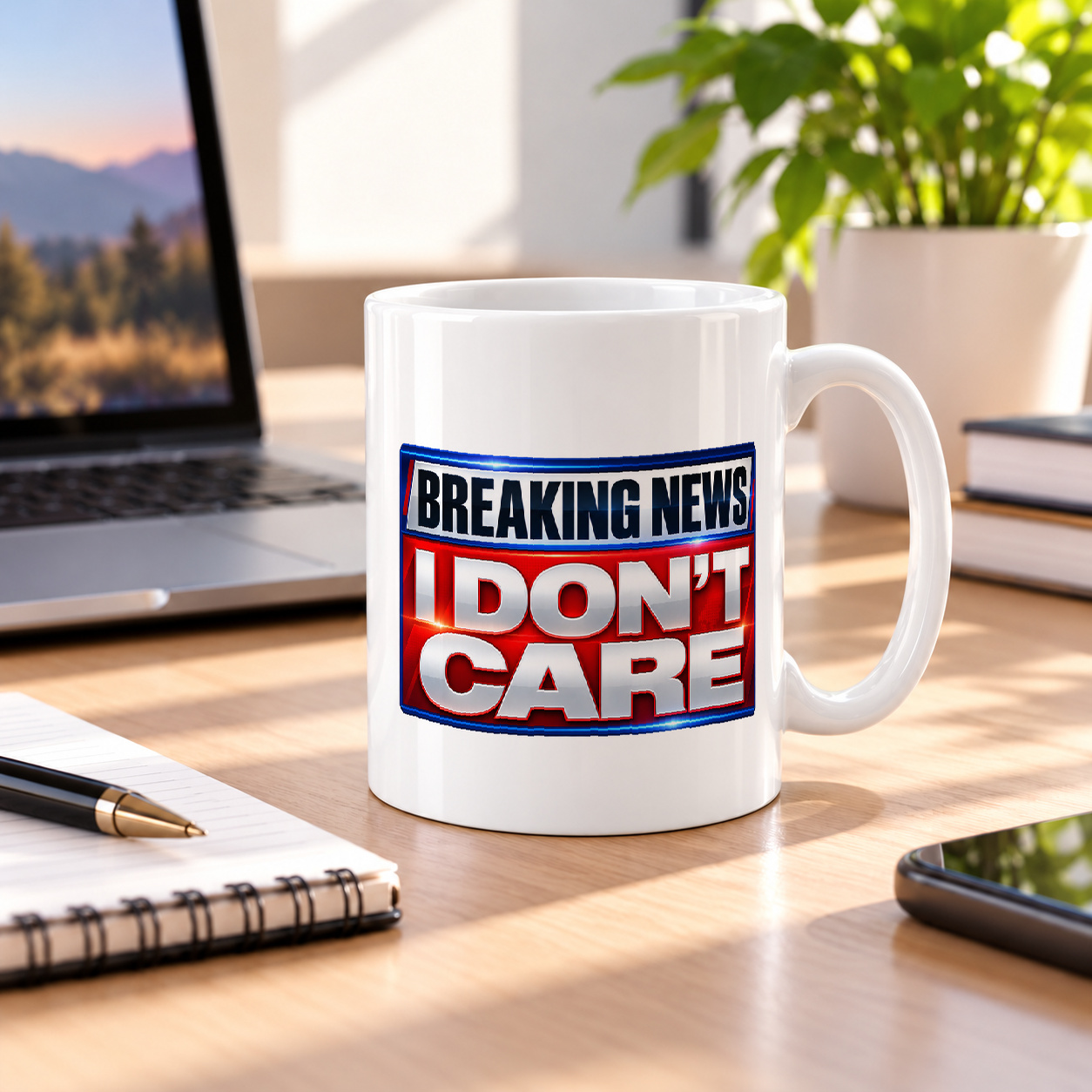 Tasse „breaking news: i don't care.“