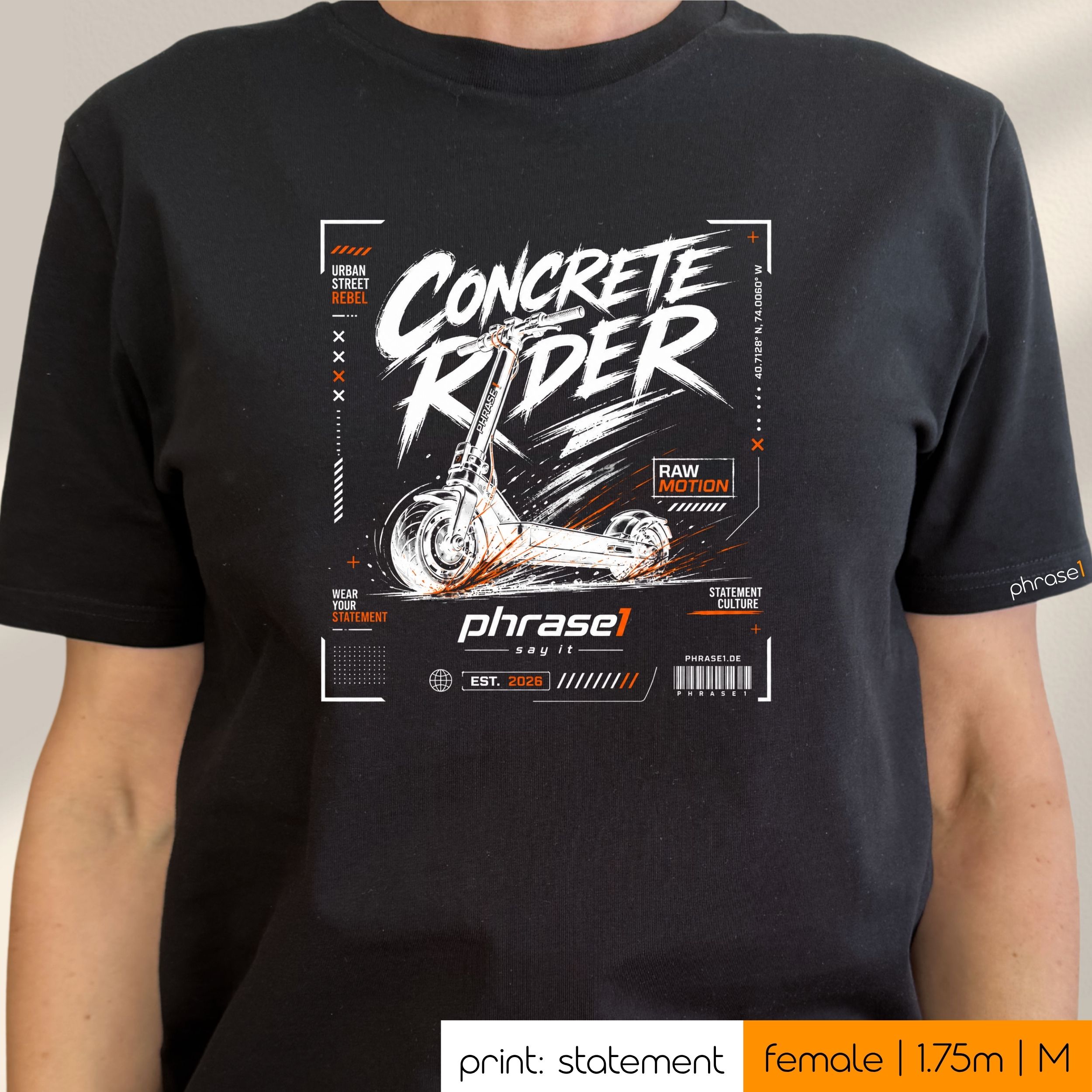 Premium T-Shirt mit Visual "CONCRETE RIDER - phrase1 iconic streetwear" Premium T-Shirt mit Visual "CONCRETE RIDER - phrase1 iconic streetwear"