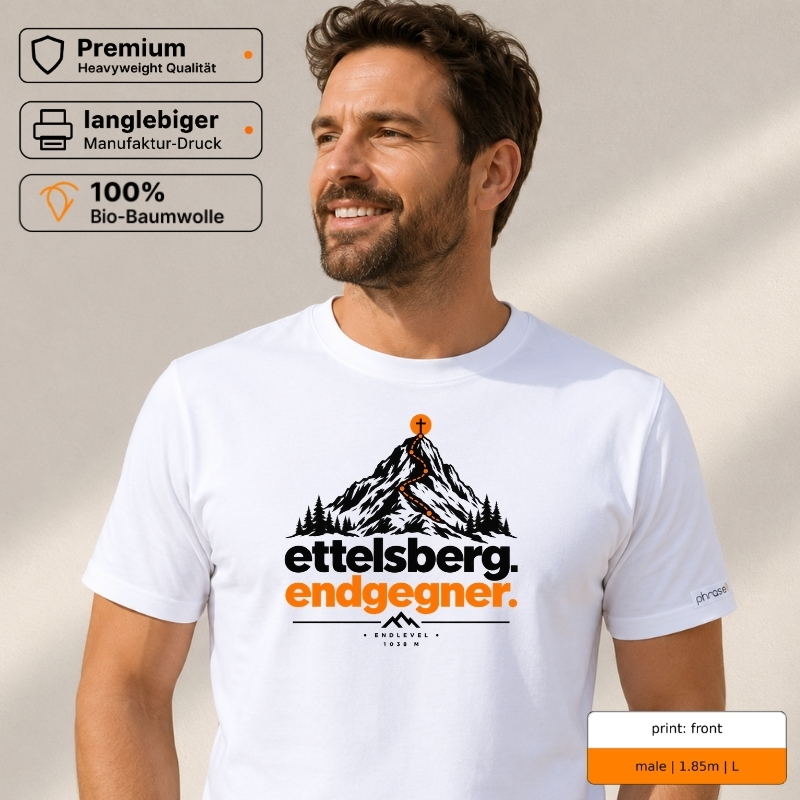 Premium T-Shirt mit „ettelsberg. endgegner.“ Front- und Backprint Premium T-Shirt mit „ettelsberg. endgegner.“ Front- und Backprint