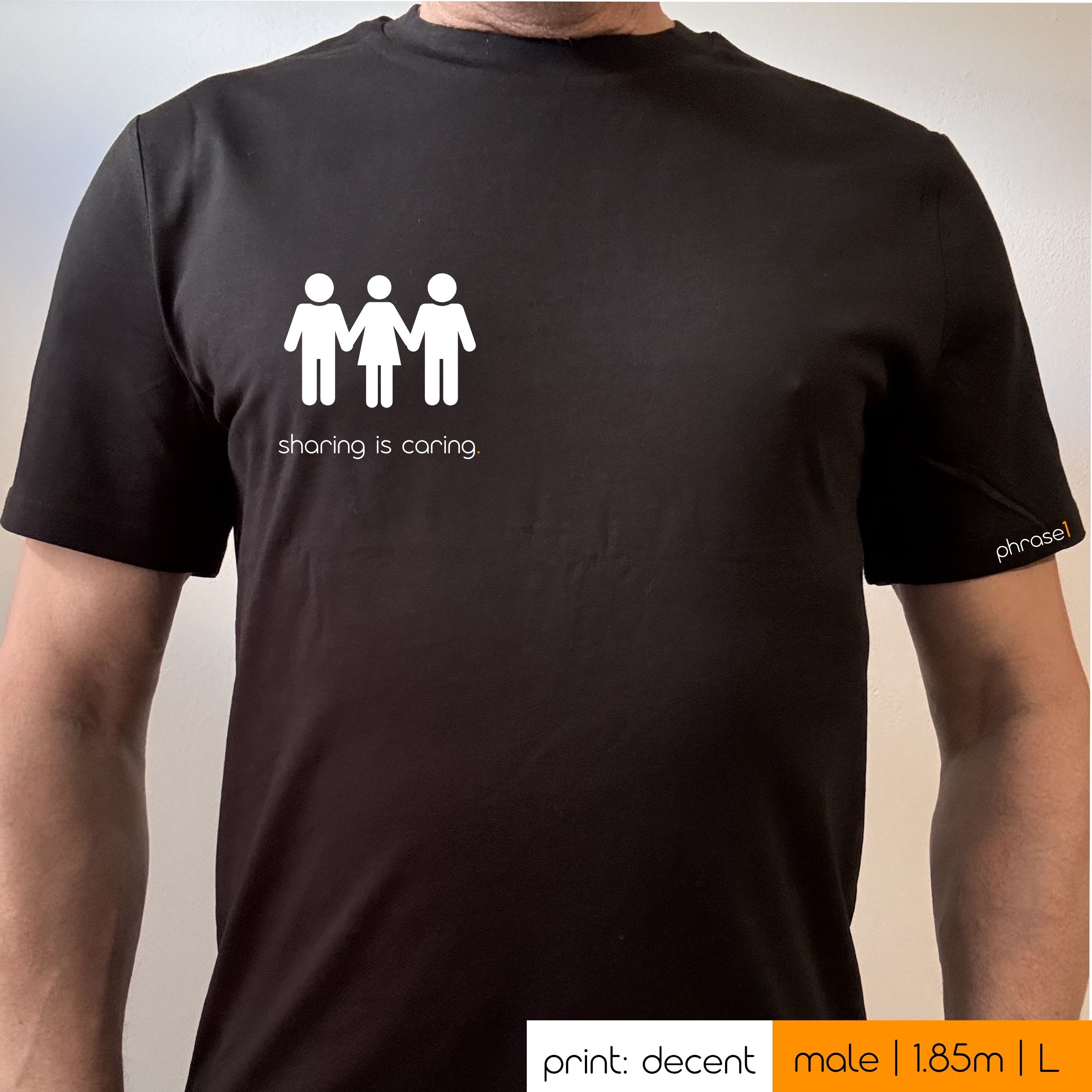 Premium T-Shirt mit Spruch "sharing is caring (mmf)" und Visual Premium T-Shirt mit Spruch "sharing is caring (mmf)" und Visual