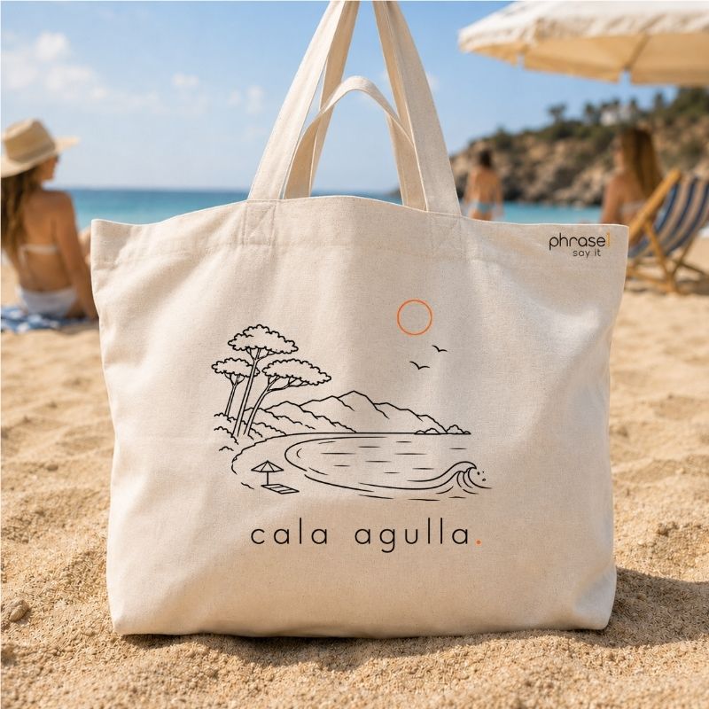Premium Shopper mit Spruch „cala agulla.“ und Visual Premium Shopper mit Spruch „cala agulla.“ und Visual