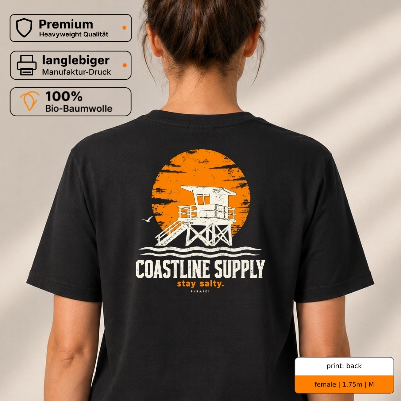 Premium T-Shirt „COASTLINE SUPPLY / stay salty“ – p1 beachwear Rückenprint Premium T-Shirt „COASTLINE SUPPLY / stay salty“ – p1 beachwear Rückenprint