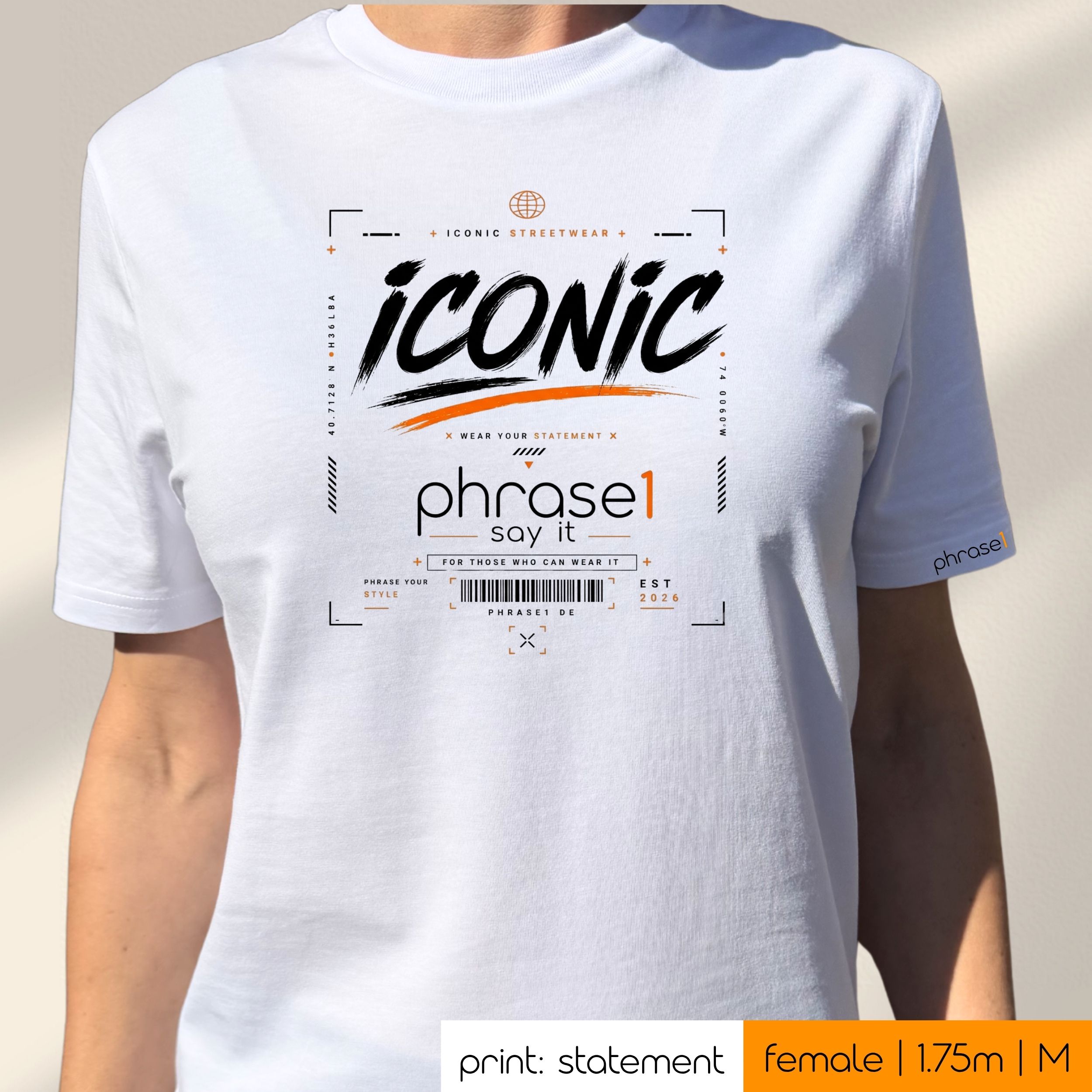 Premium T-Shirt mit "iconic." mit Visual p1 Streetwear Premium T-Shirt mit "iconic." mit Visual p1 Streetwear